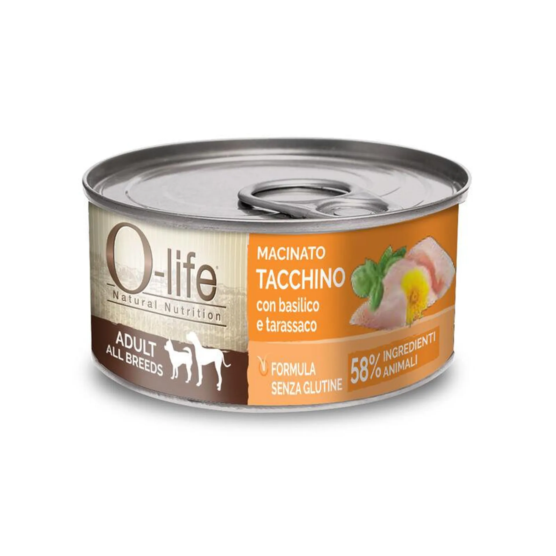 O-life Dog Adult All Breeds Macinato di Tacchino con Basilico e Tarassaco 95 gr