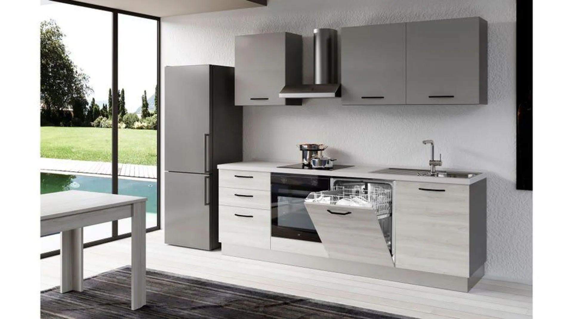 Gilda 2.0 cucina 300 cm colore frassino ghiaccio e light grey