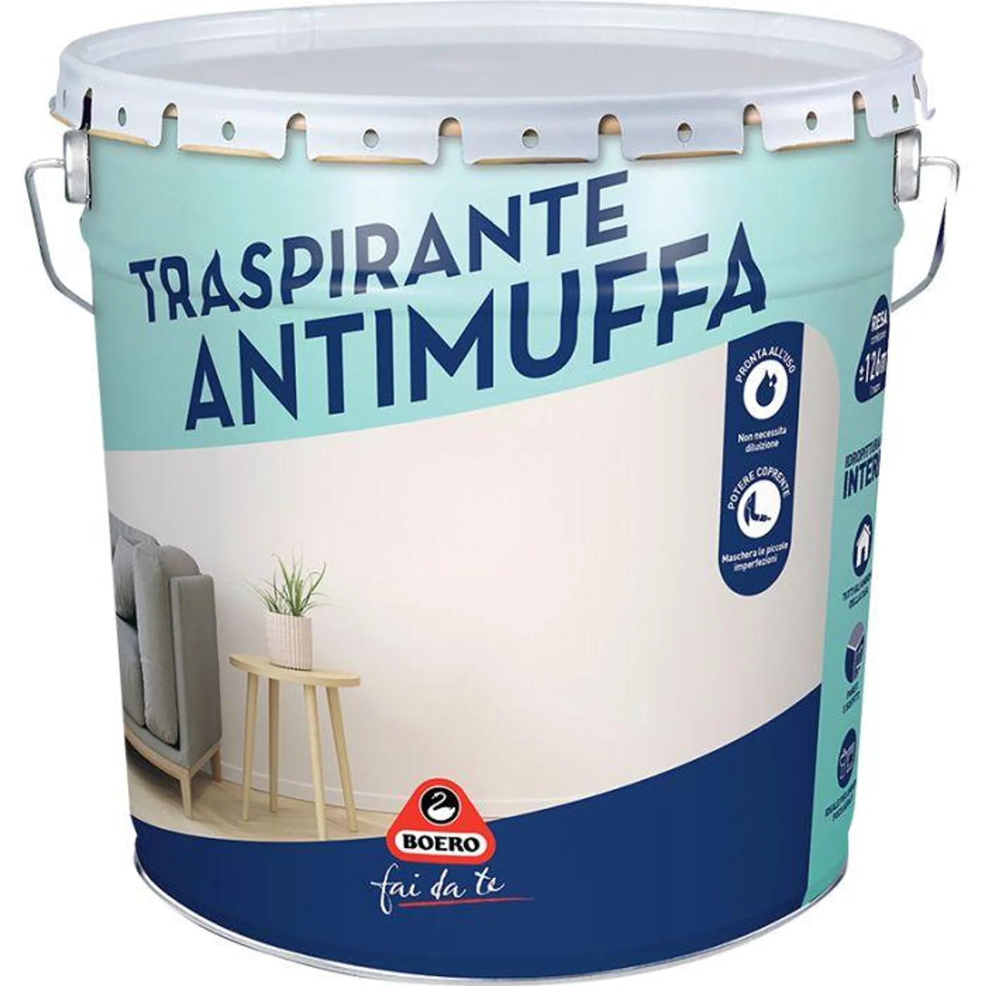 Idropittura traspirante antimuffa 14 lt, resa 9 mq/lt