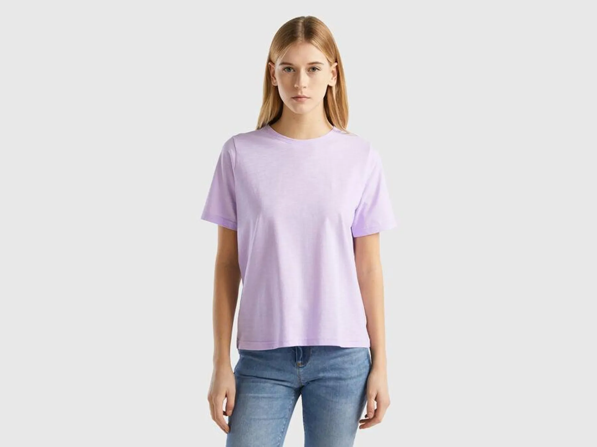 T-shirt girocollo in cotone fiammato