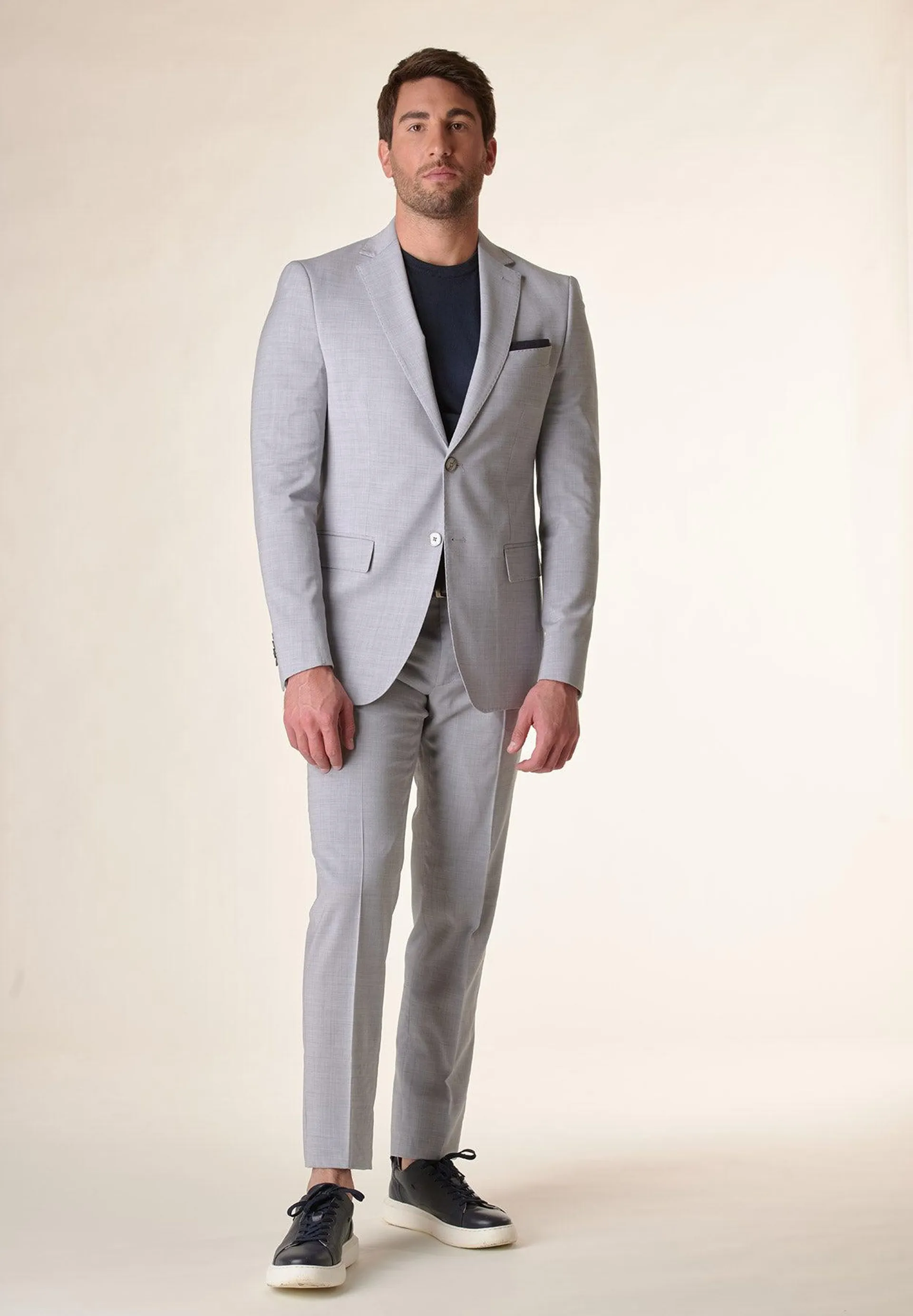 Abito grigio chiaro tela lana stretch custom fit