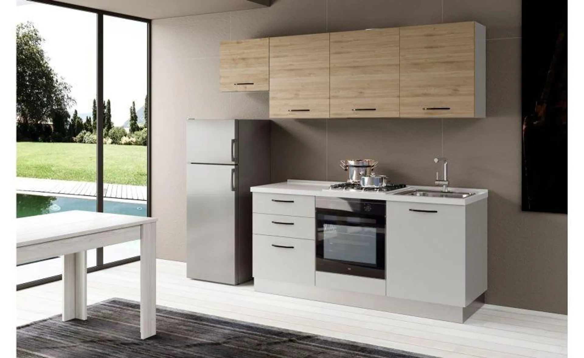 Gilda cucina 240 cm colore light grey e rovere cadiz