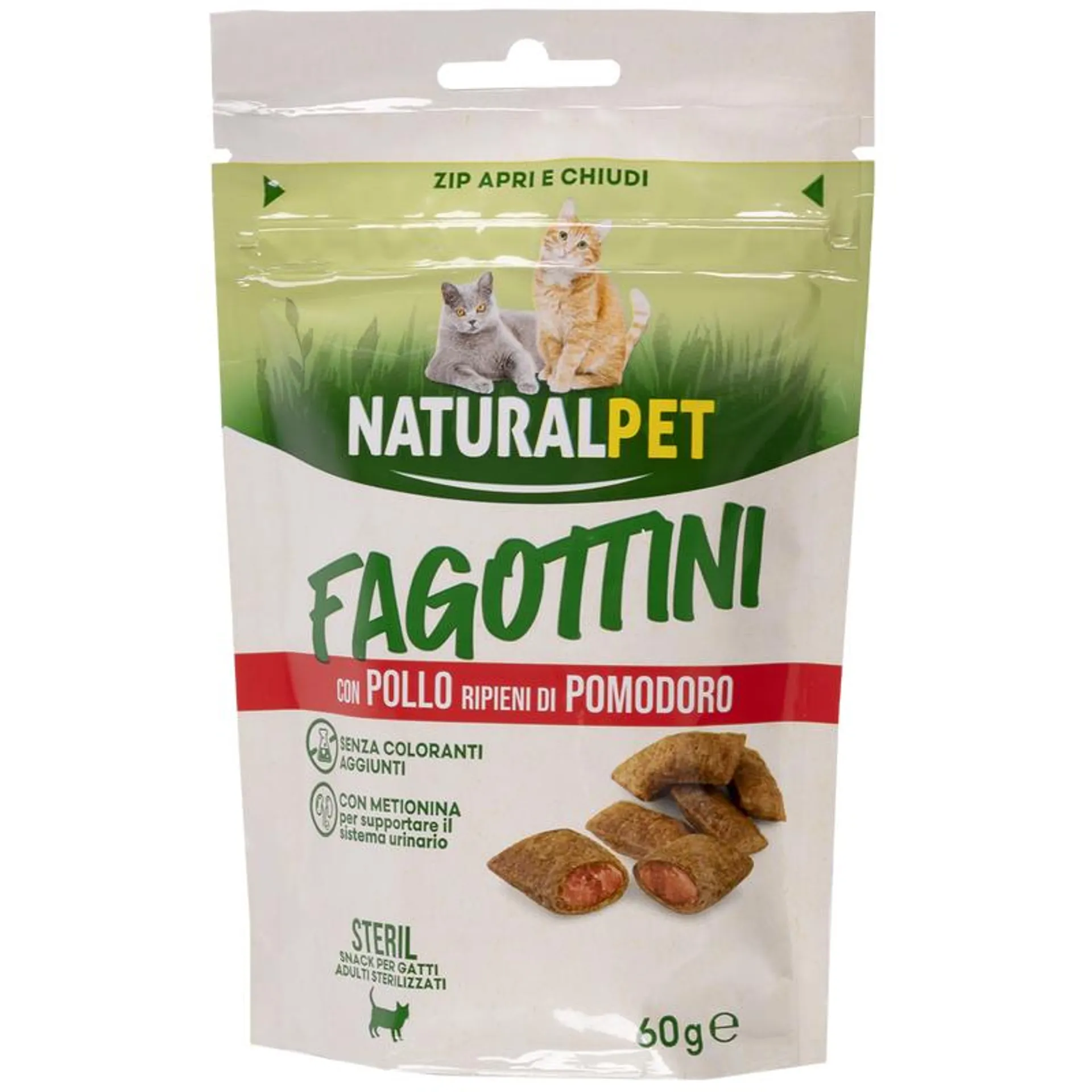 Naturalpet cat snacks Fagottini con Pollo ripieni di pomodoro 60 gr
