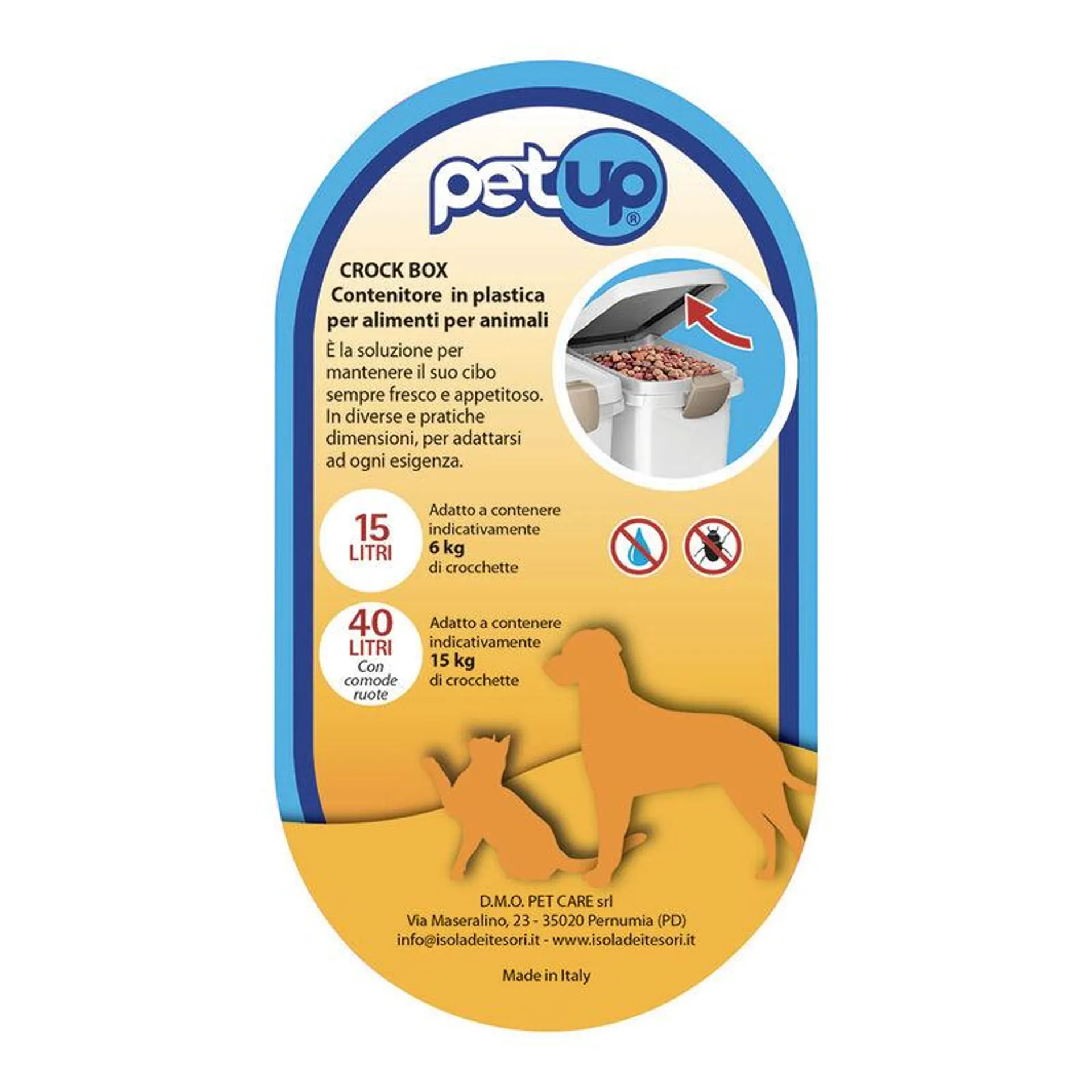 Petup Crock-box Bidone porta crocchette con ruote 40 Lt