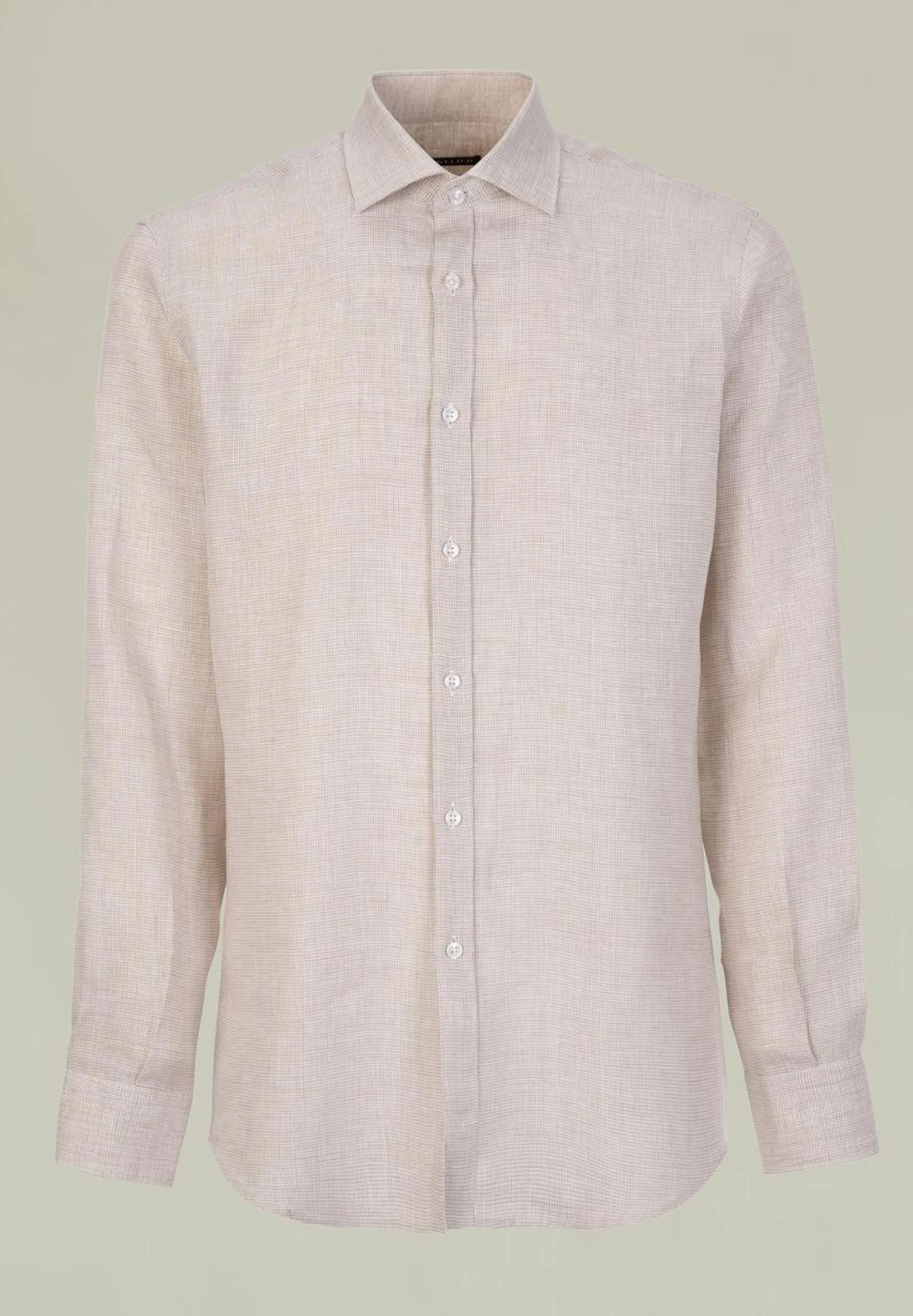 Camicia beige lino armatura quadretto custom