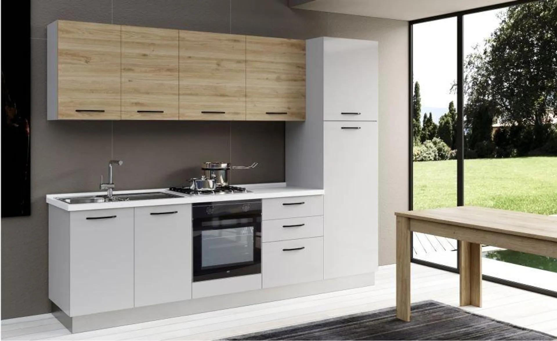 Gilda cucina 270 cm colore light grey e rovere cadiz