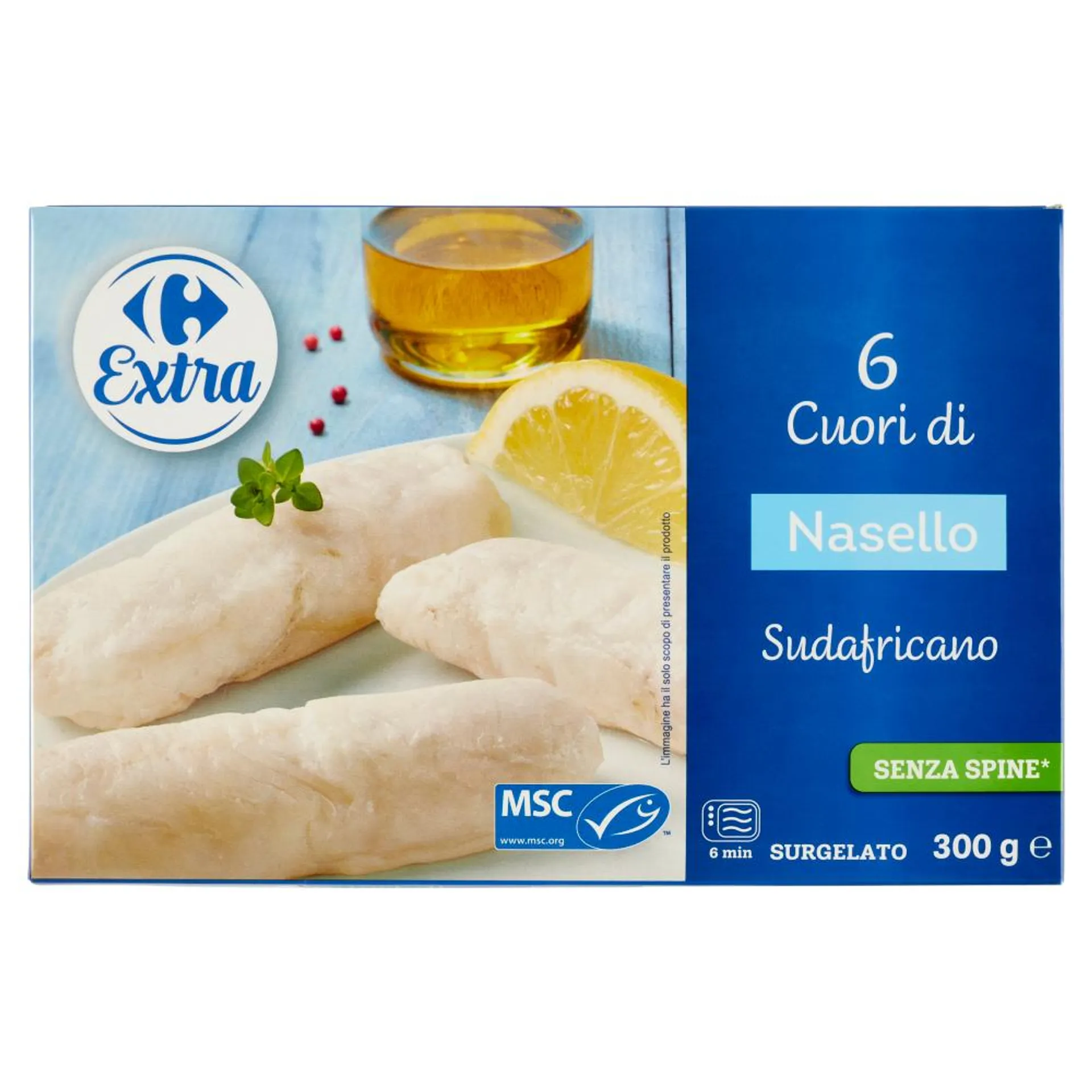 Carrefour Extra 6 Cuori di Nasello Sudafricano Surgelato 300 g