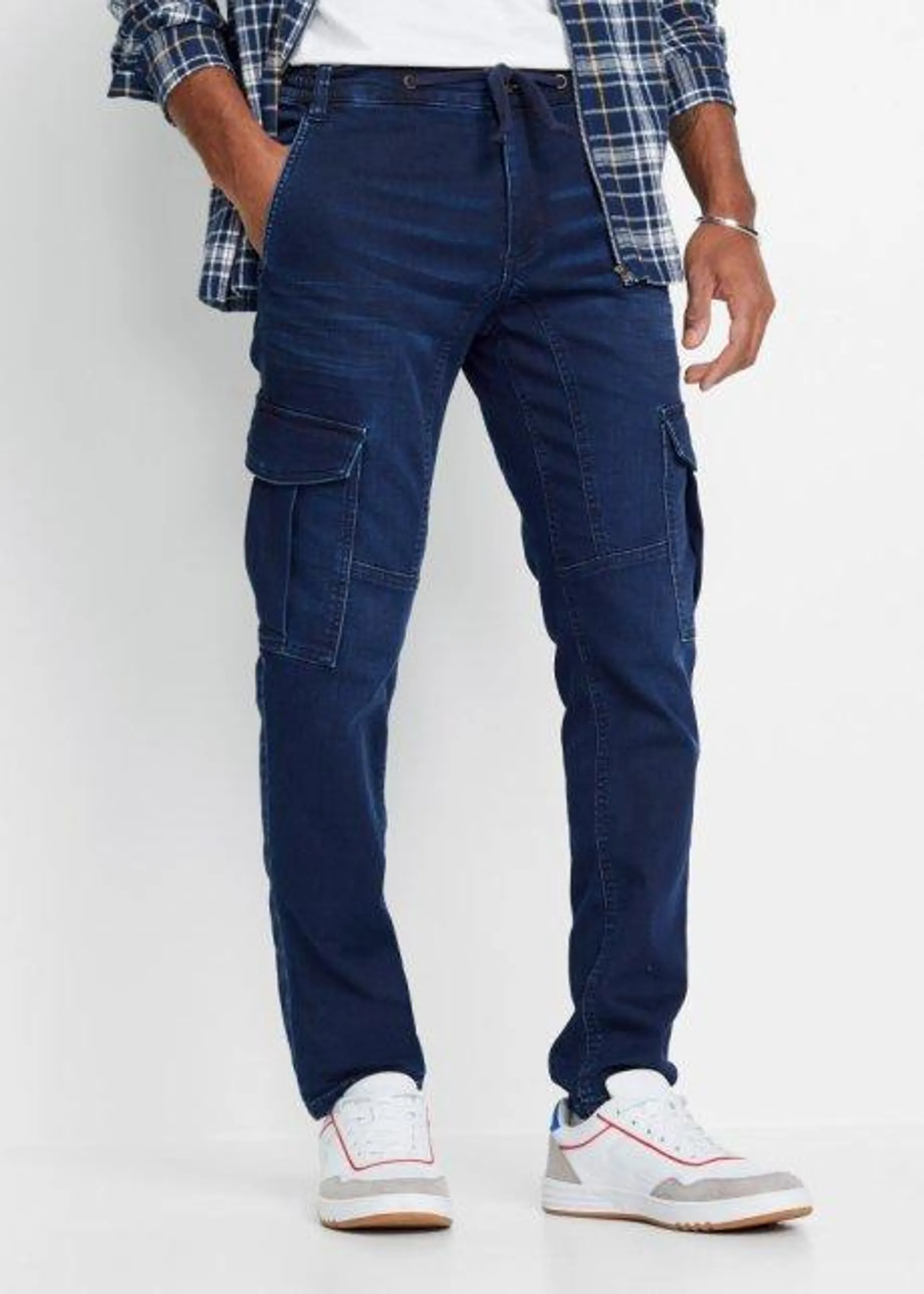 Jeans cargo in felpa regular fit, tapered