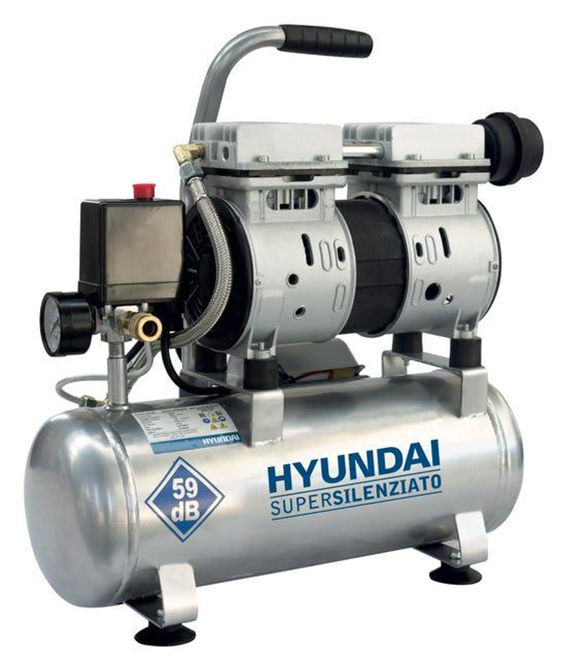 Compressore silenziato HYUNDAI OIL FREE, 1 hp, 8 bar, 6 litri