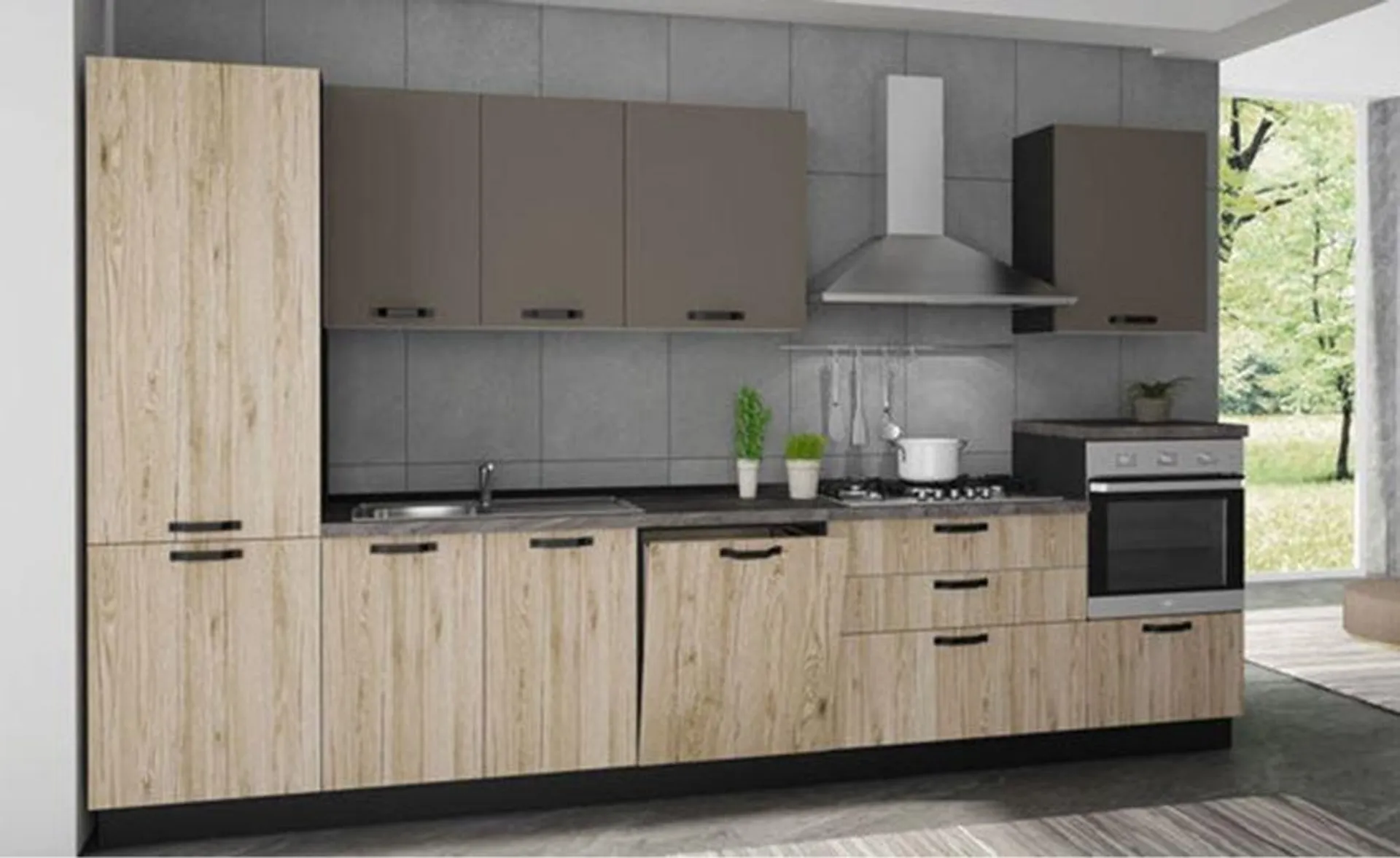 Pratika cucina 360 cm colore rovere evo e antracite