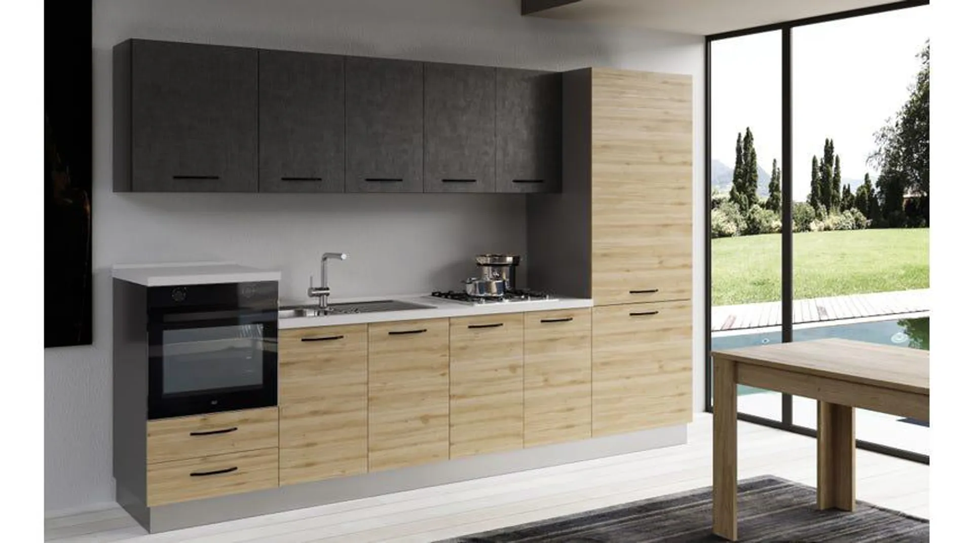 Gilda cucina 315 cm colore rovere cadiz e cemento scuro