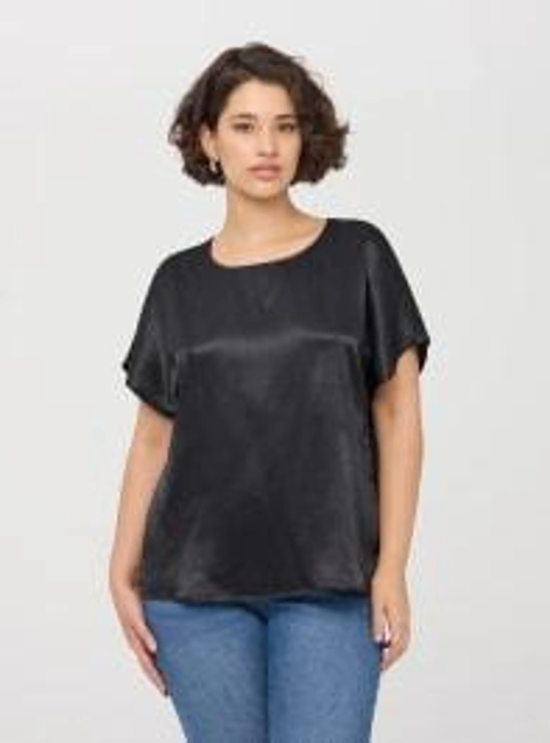 Blusa in raso a tinta unita Nero