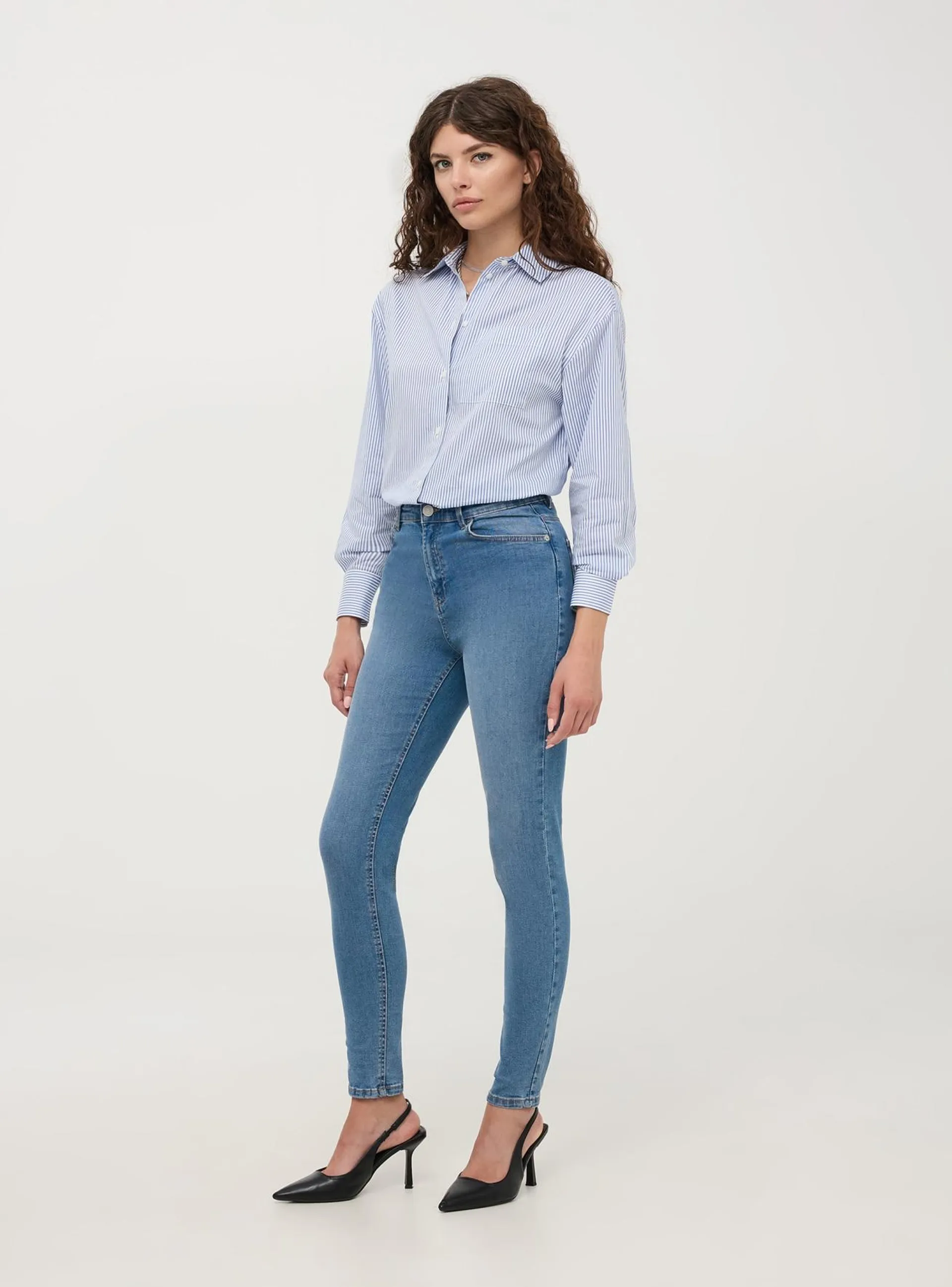 Jeans skinny a vita alta Blu denim medio