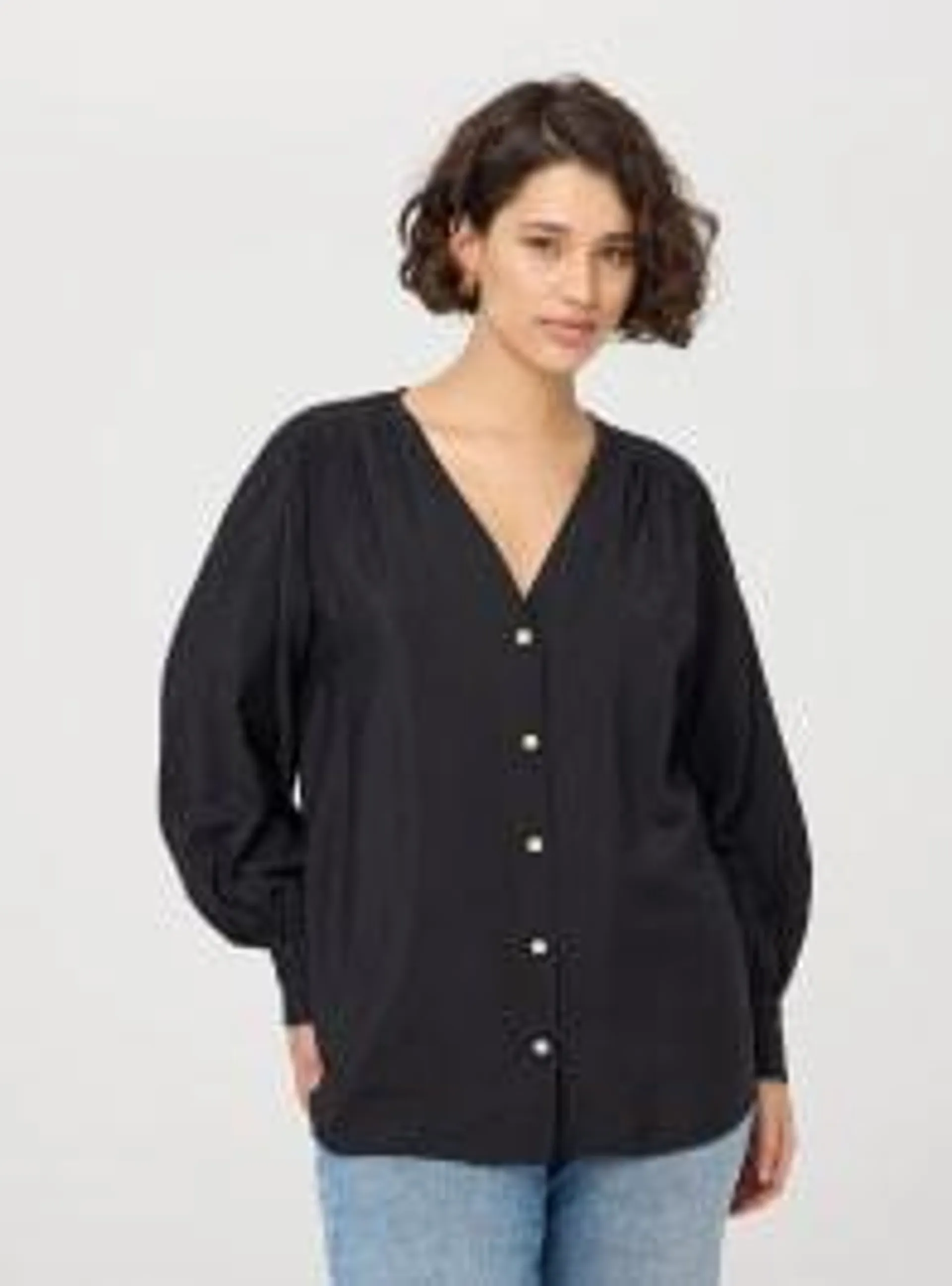 Blusa con scollo a v e bottoni Nero