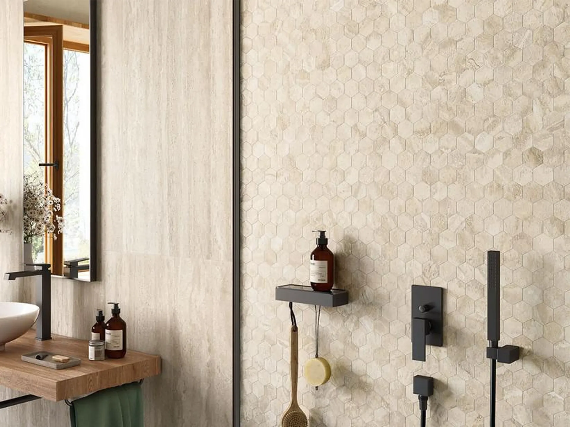 Mosaico Vogue Cream 29x27 Gres Effetto Travertino Naturale Beige