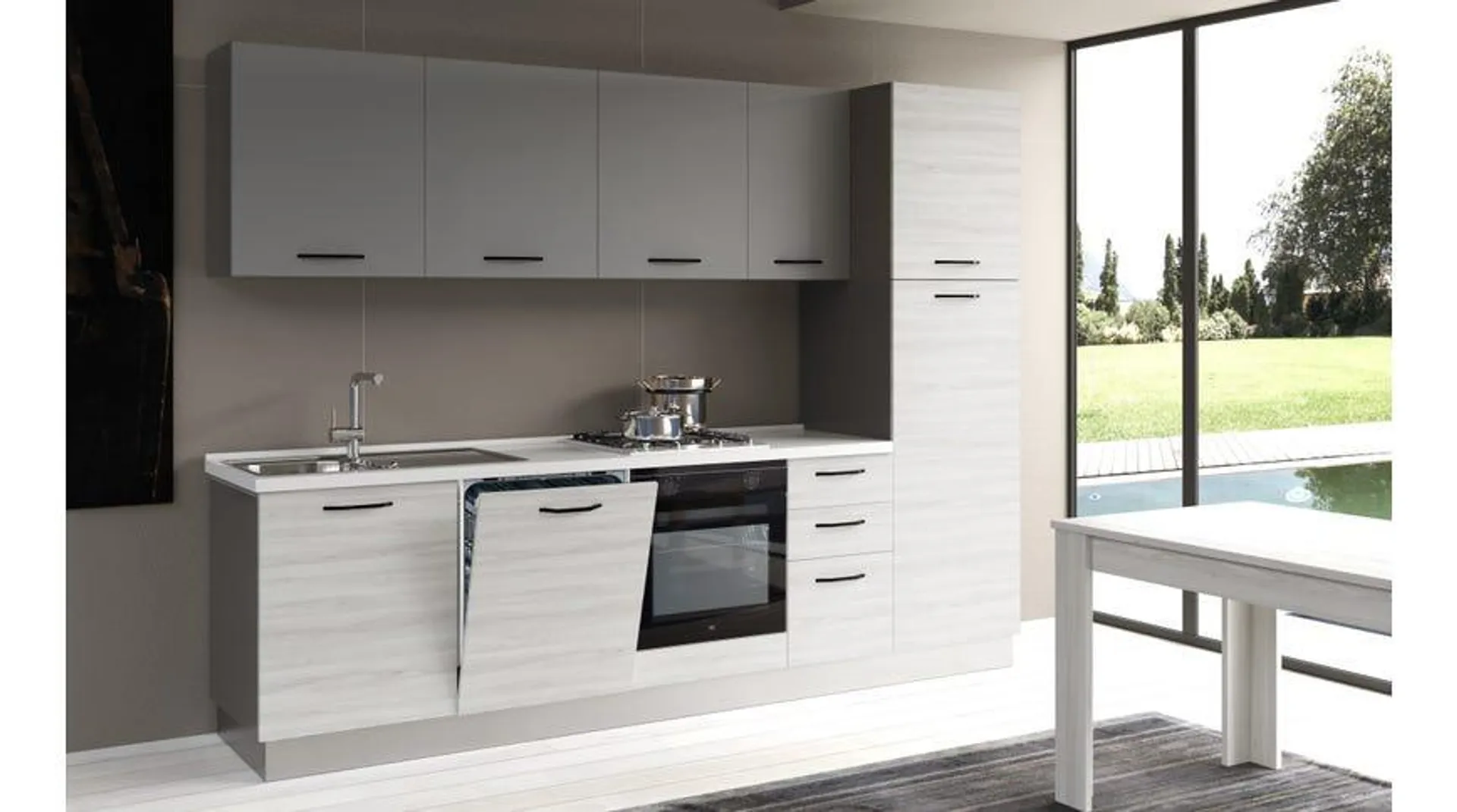 Gilda cucina 285 cm colore frassino ghiaccio e light grey