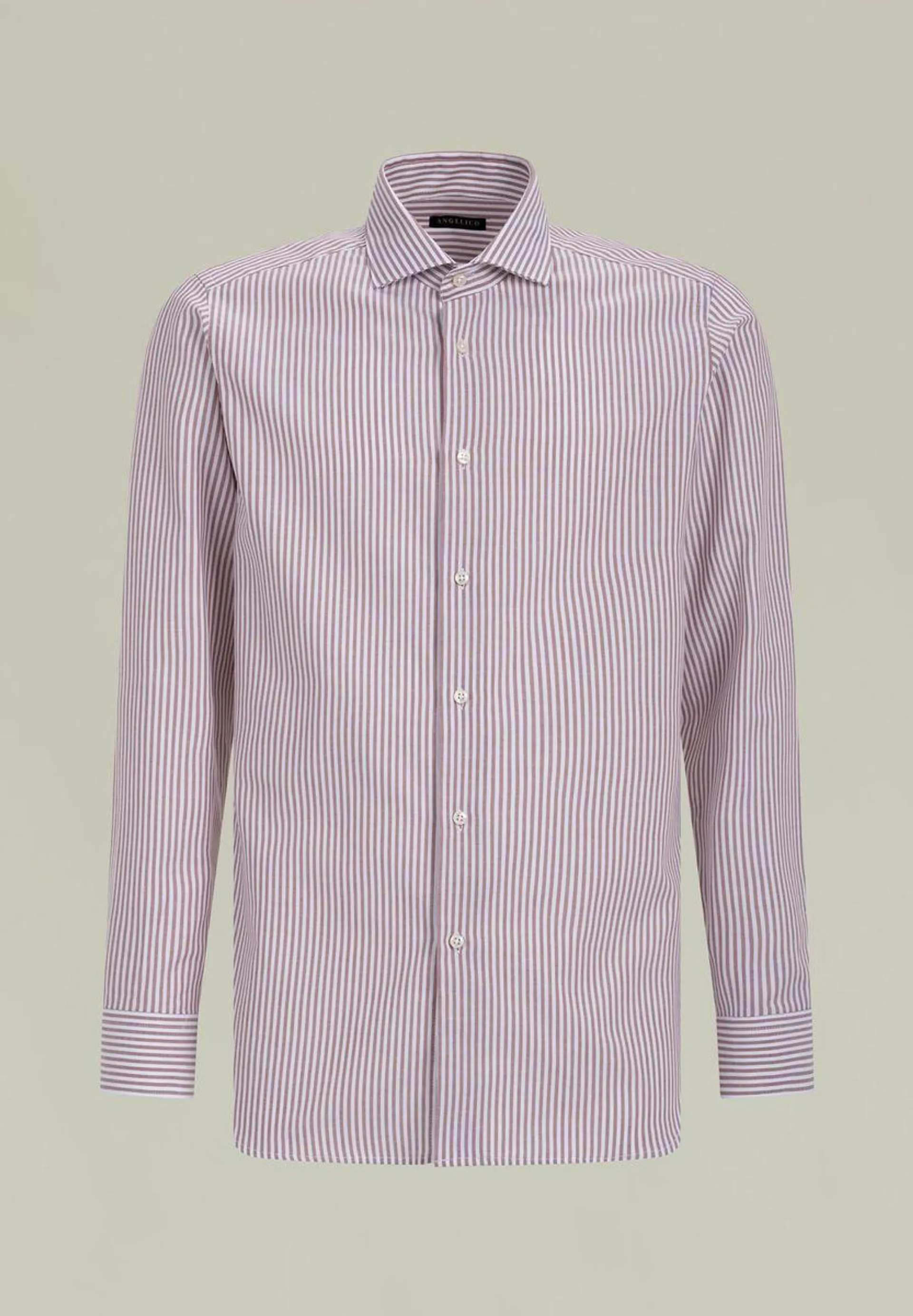 Camicia nocciola-bianca oxford rigata slim