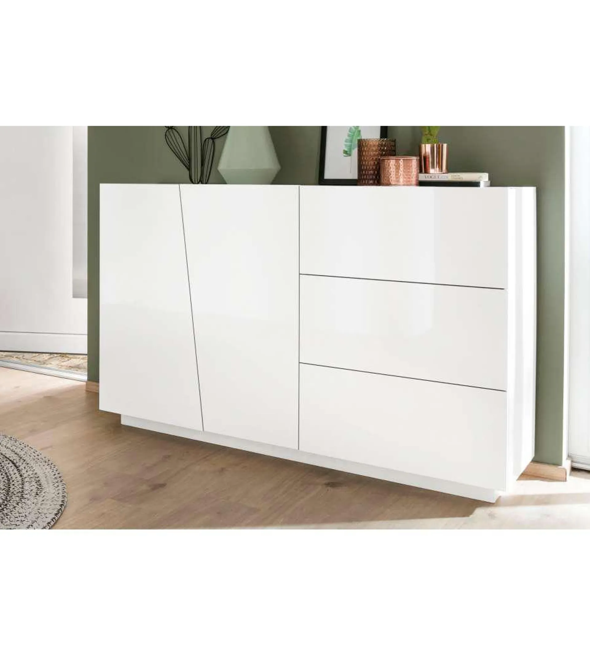 Credenza moderna da soggiorno in legno 2 ante 3 cassetti cm 141x43x86h