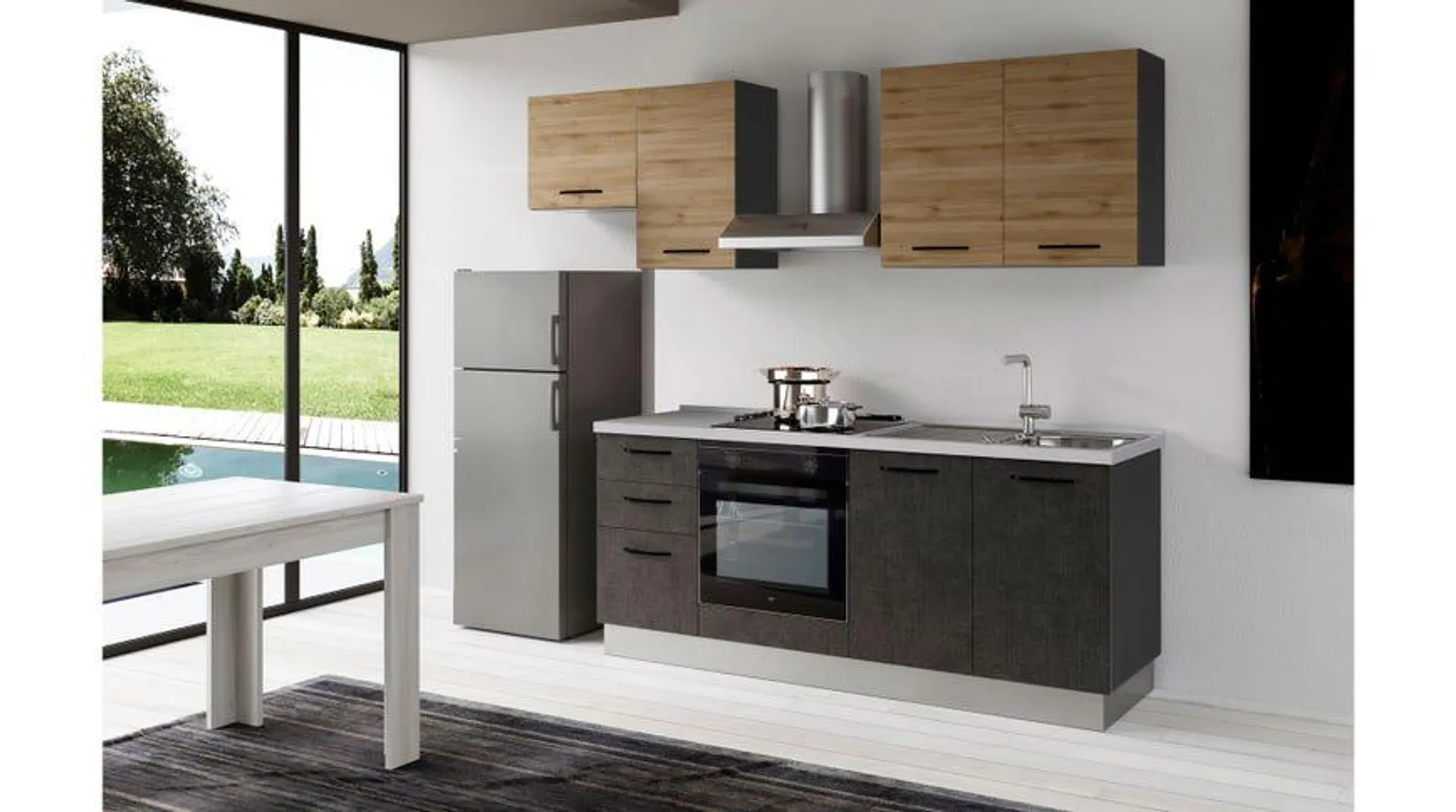 Gilda 2.0 cucina 255 cm colore portland e rovere cadiz