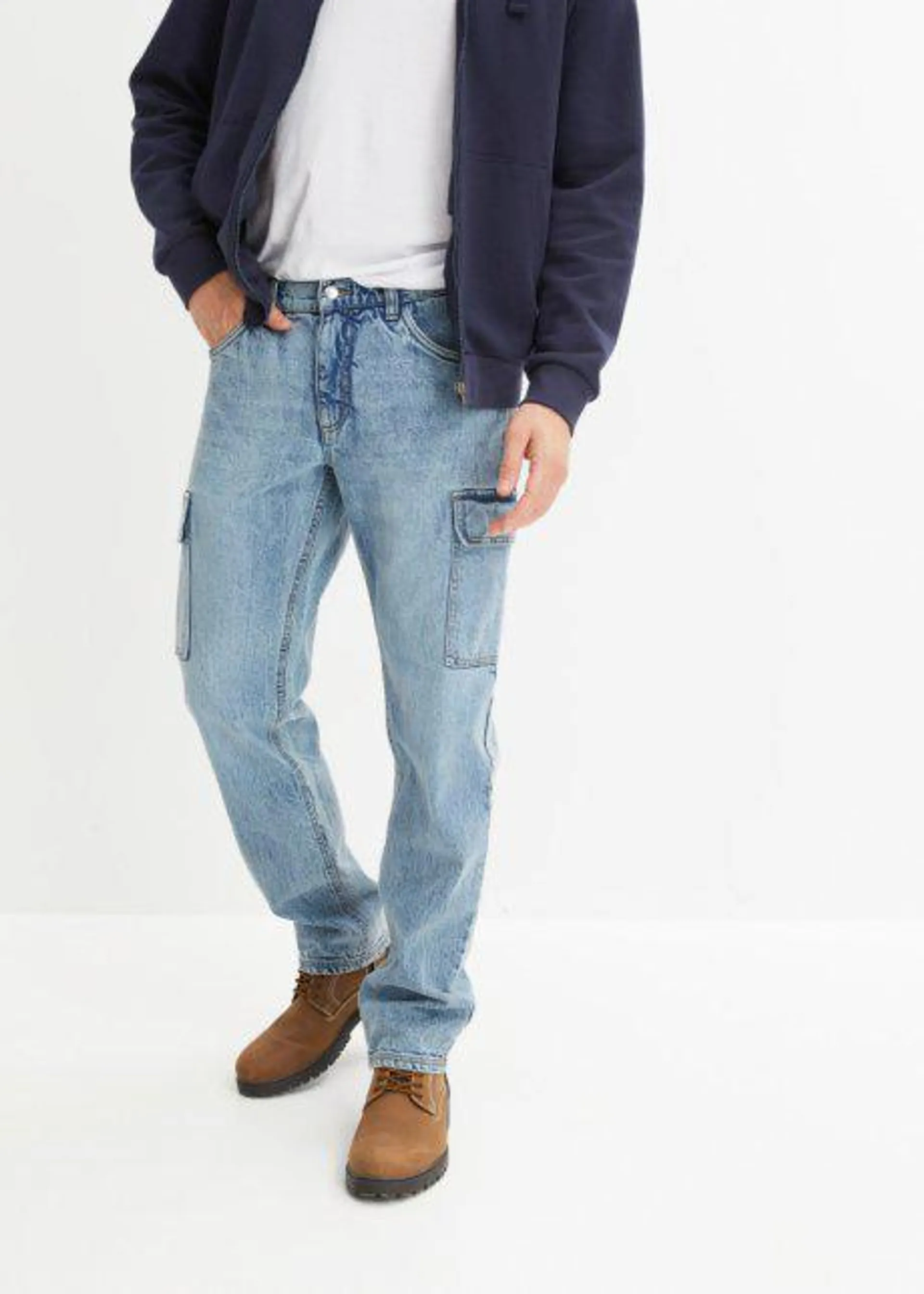 Jeans cargo con cotone riciclato loose fit, straight