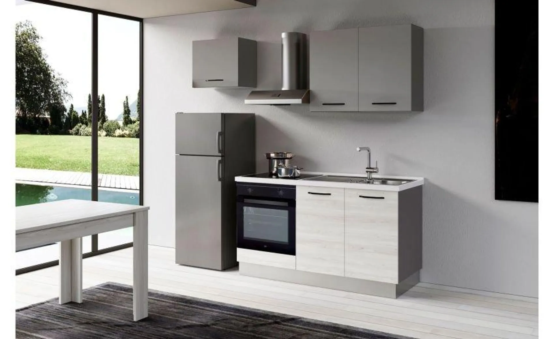 Gilda 2.0 cucina 210 cm colore frassino ghiaccio e light grey