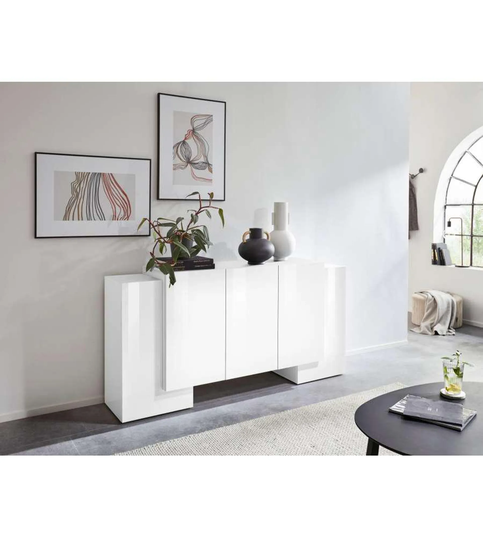 Credenza Pillon Moderna 2+3 Ante Battenti Bianco Lucido