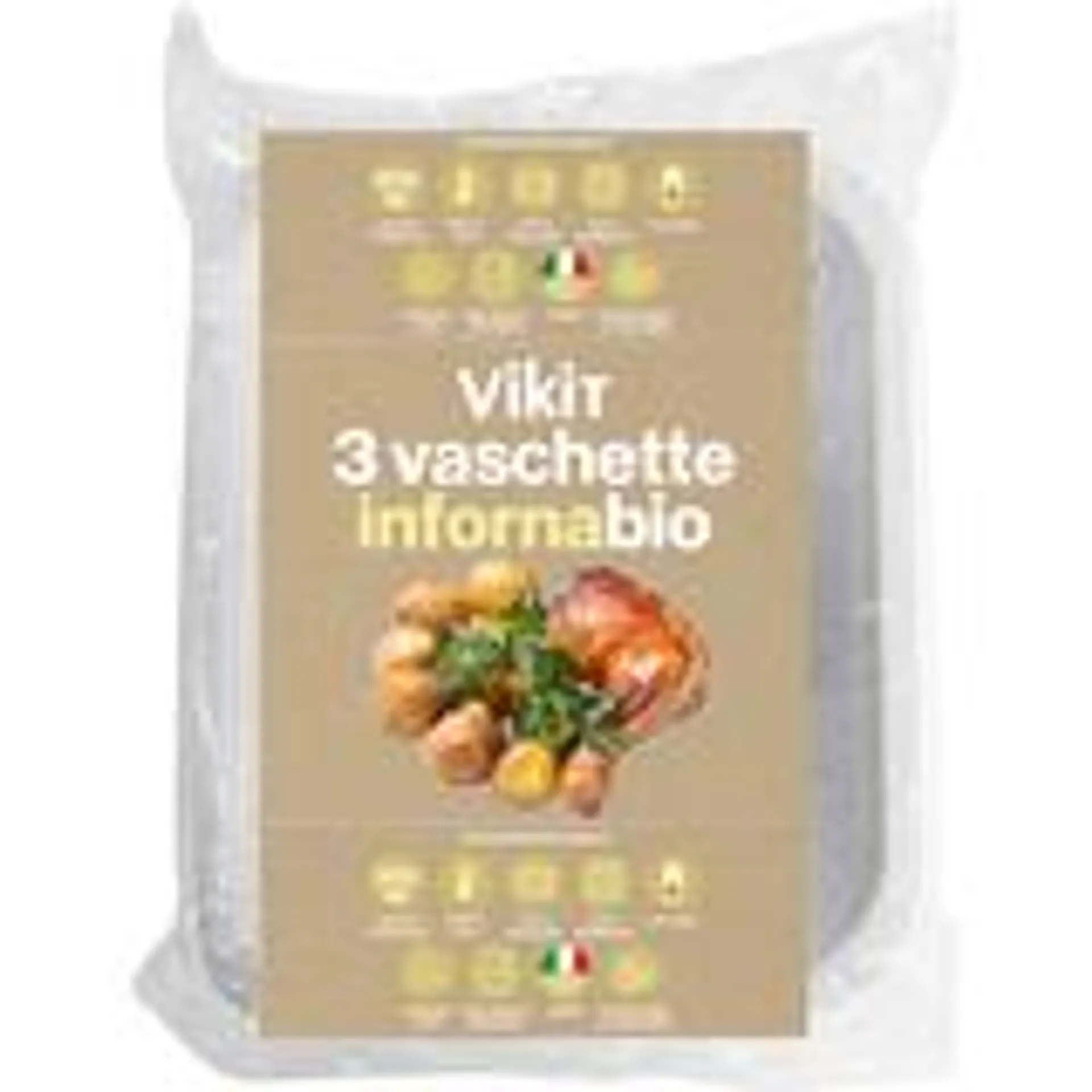 VIKIT 3 VASCHETTE INFORNABIO 3-4 PORZIONI, FORNO MICROONDE, FORNO TRADIZIONALE, FRIGO, FREEZER, ABBATTITORE +180°C -40°C BIODEGRADABILI e COMPOSTABILI 950 ML