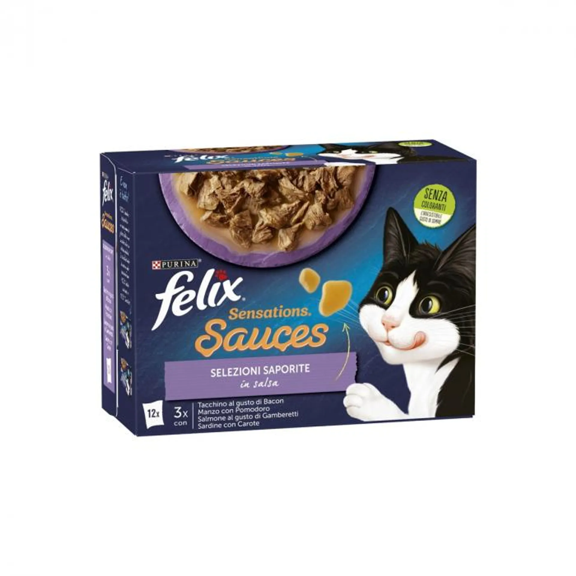 Bocconcini per gatti purina felix sensations sauces multipack 12 x 85 gr selezione saporita