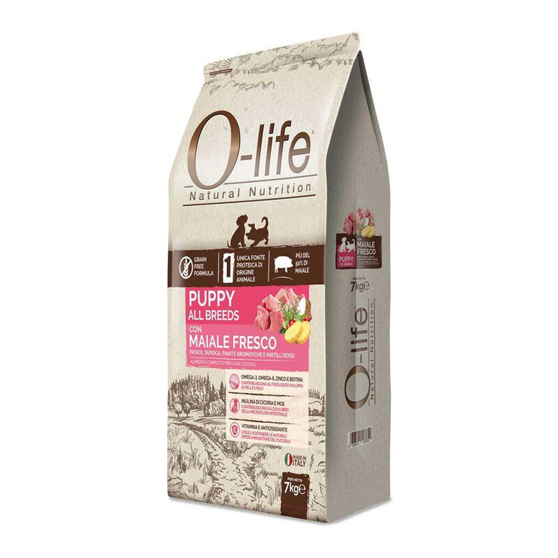 O-life Dog Puppy All Breeds con Maiale Fresco 7 kg