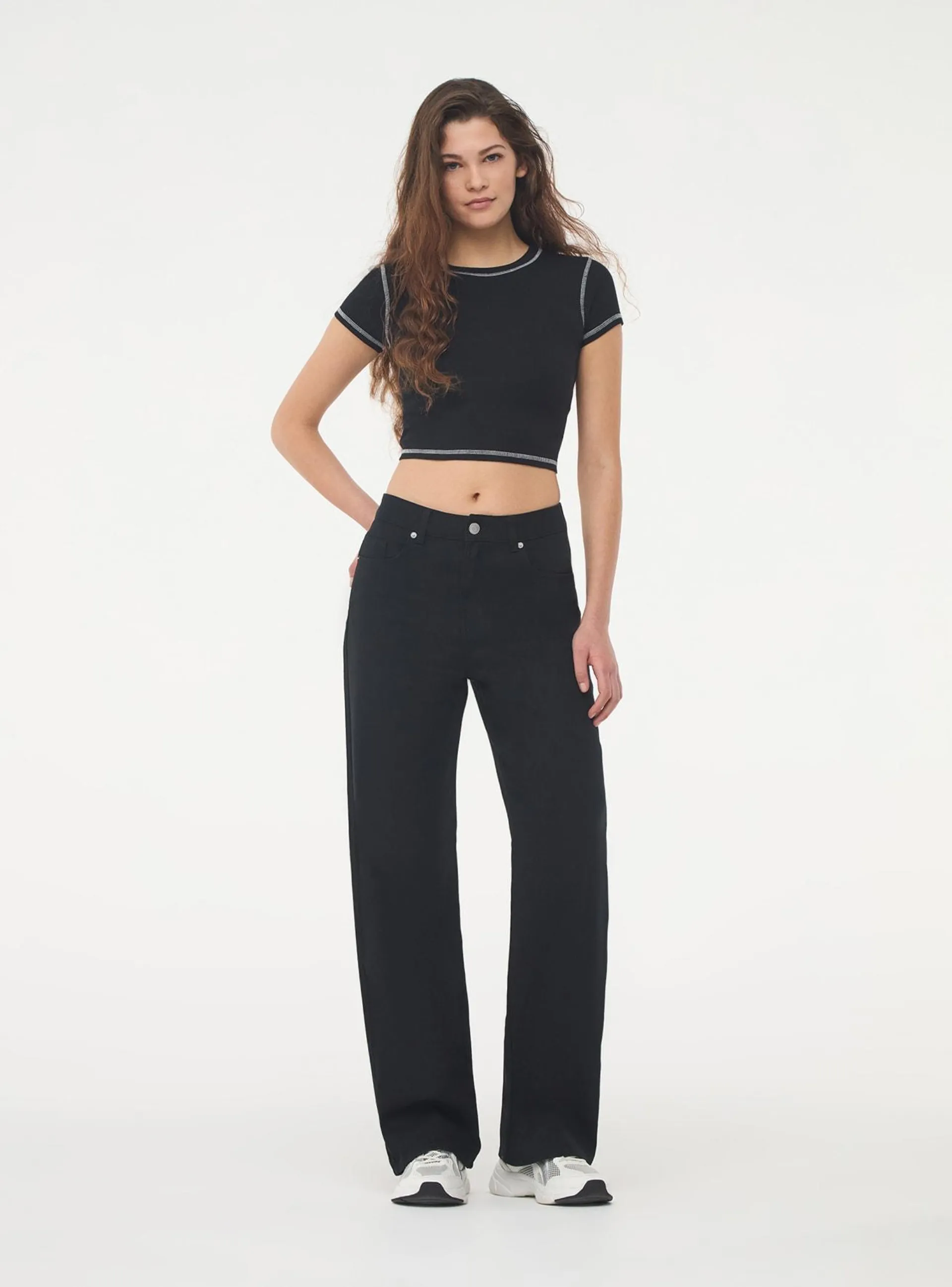 Pantalone wide leg tinta unita Nero