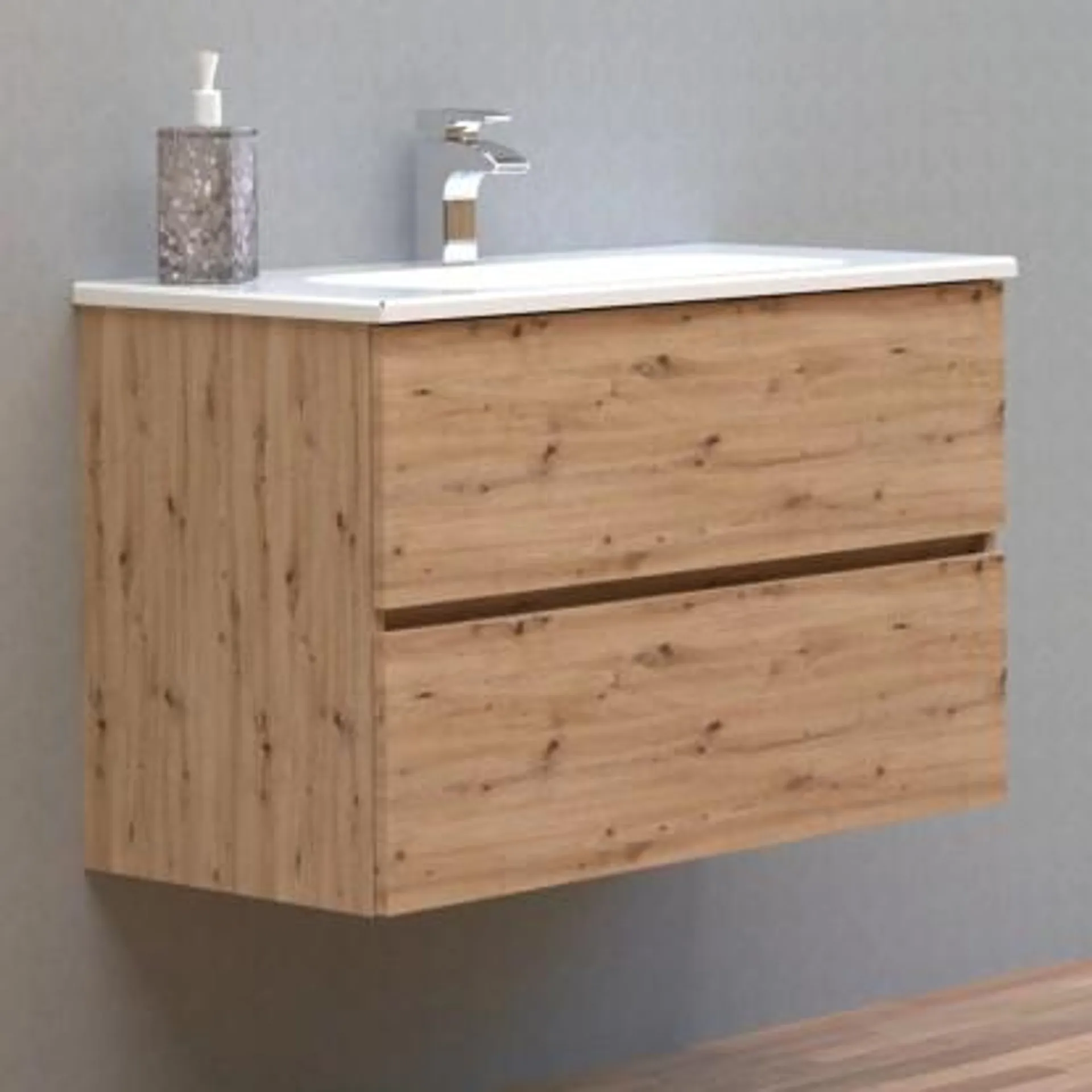 Mobile bagno rovere 6x46 cm con base 2 cassetti e lavabo in ceramica