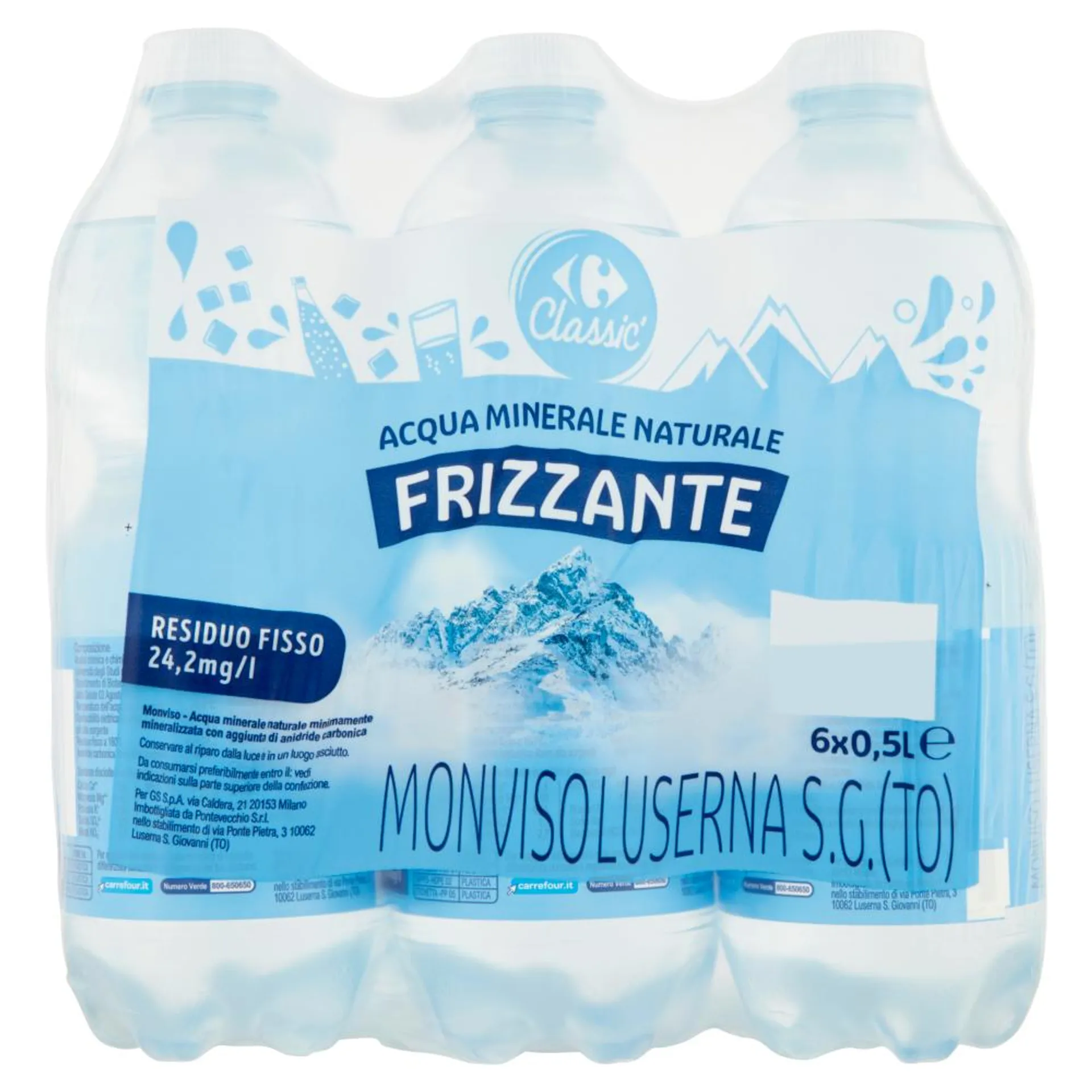 Carrefour Classic Frizzante Acqua Minerale Naturale Monviso 6 x 0,5 L