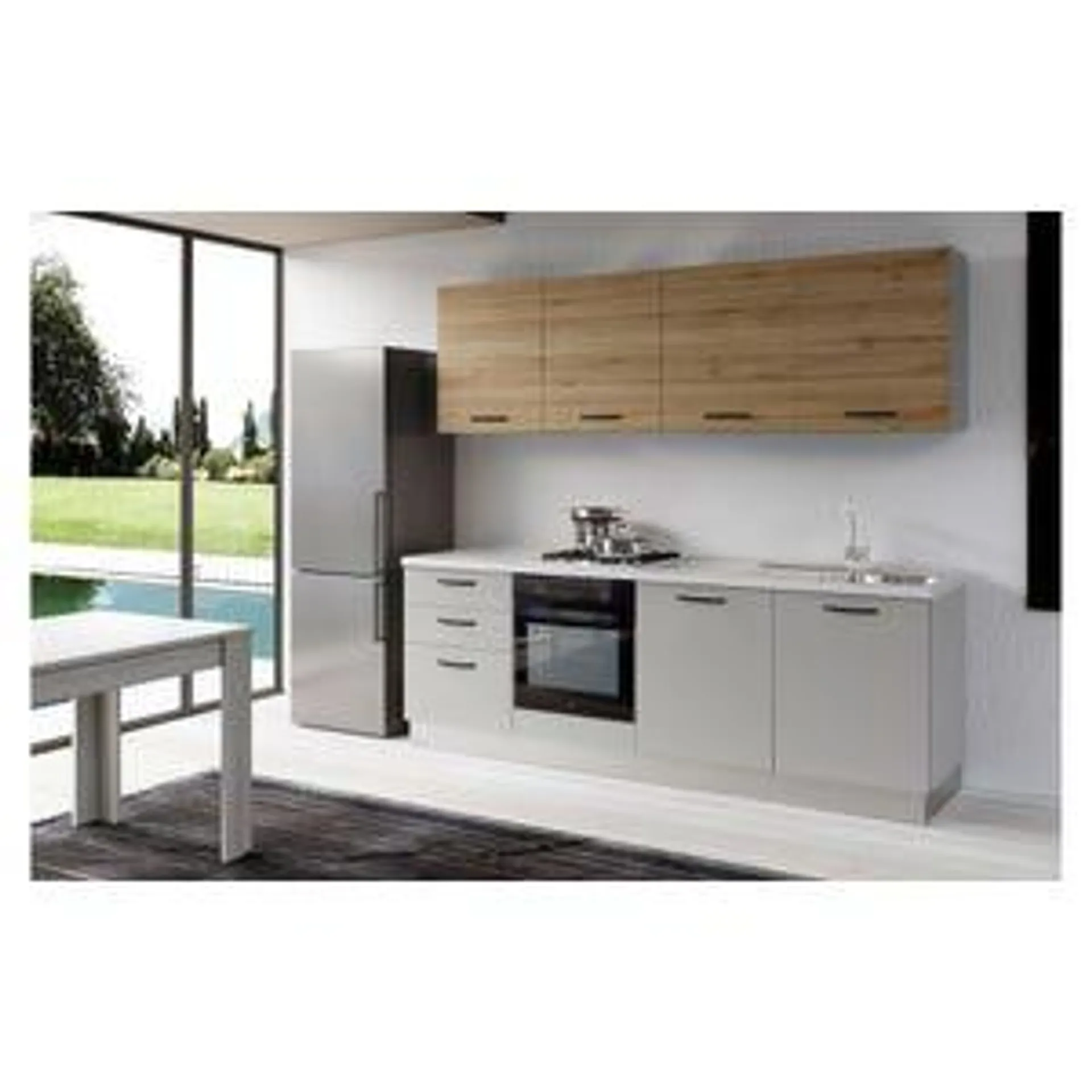 Gilda cucina 300 cm colore light grey e rovere cadiz