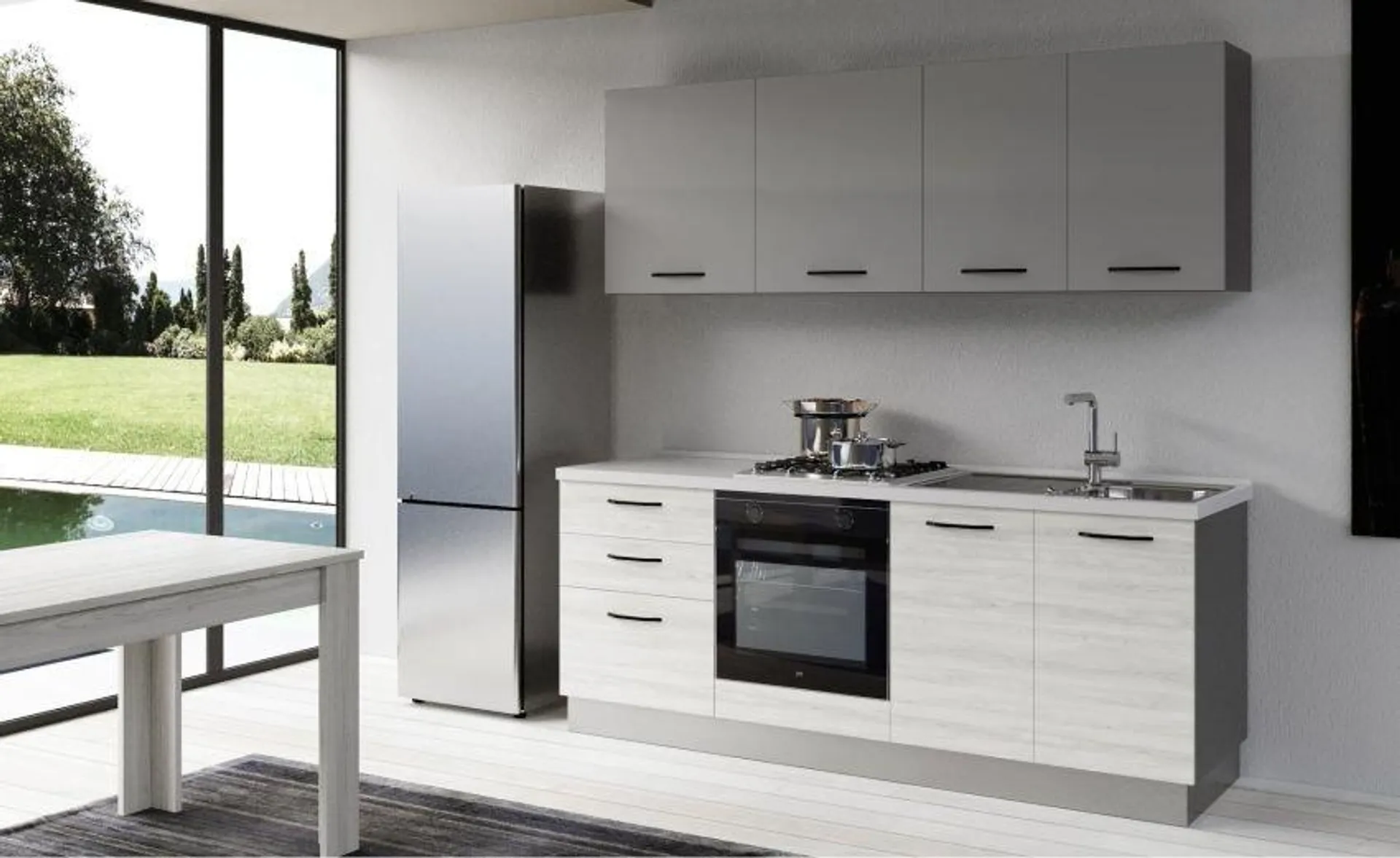 Gilda cucina 210 cm colore frassino ghiaccio e light grey