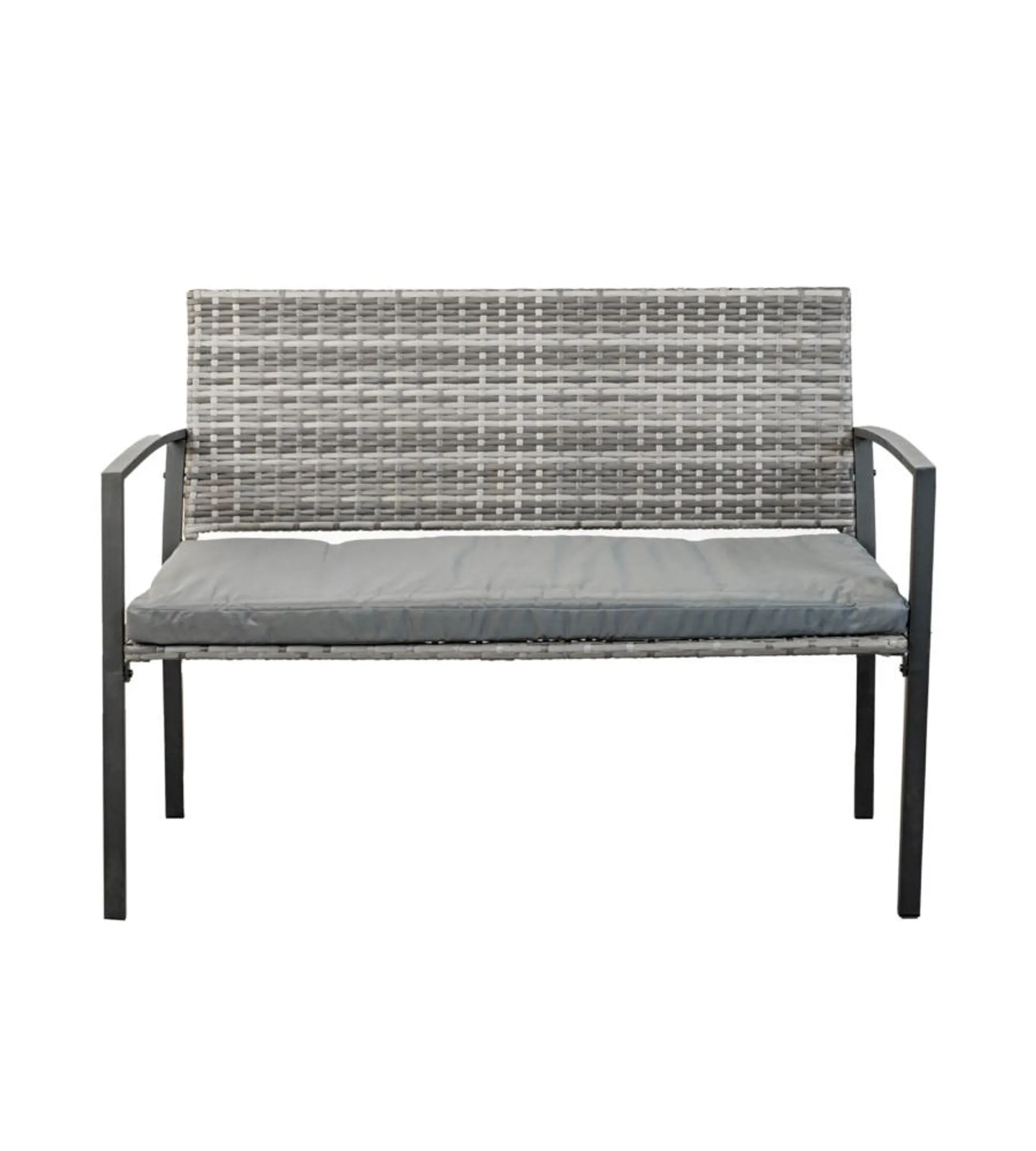 PANCHINA DA ESTERNO EURO GARDEN "SPRING" IN METALLO E PE RATTAN CON CUSCINO GRIGIO, 115X60X87 CM