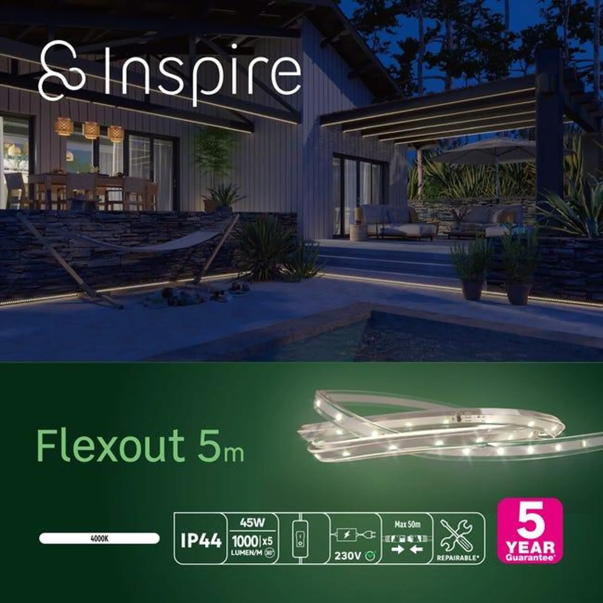 Kit striscia led per esterni Flexout 4000K 5m luce bianco naturale INSPIRE