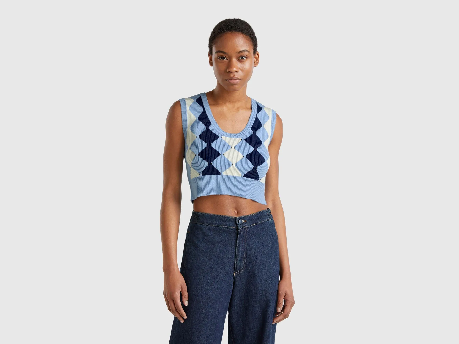 Gilet cropped con intarsio rombi