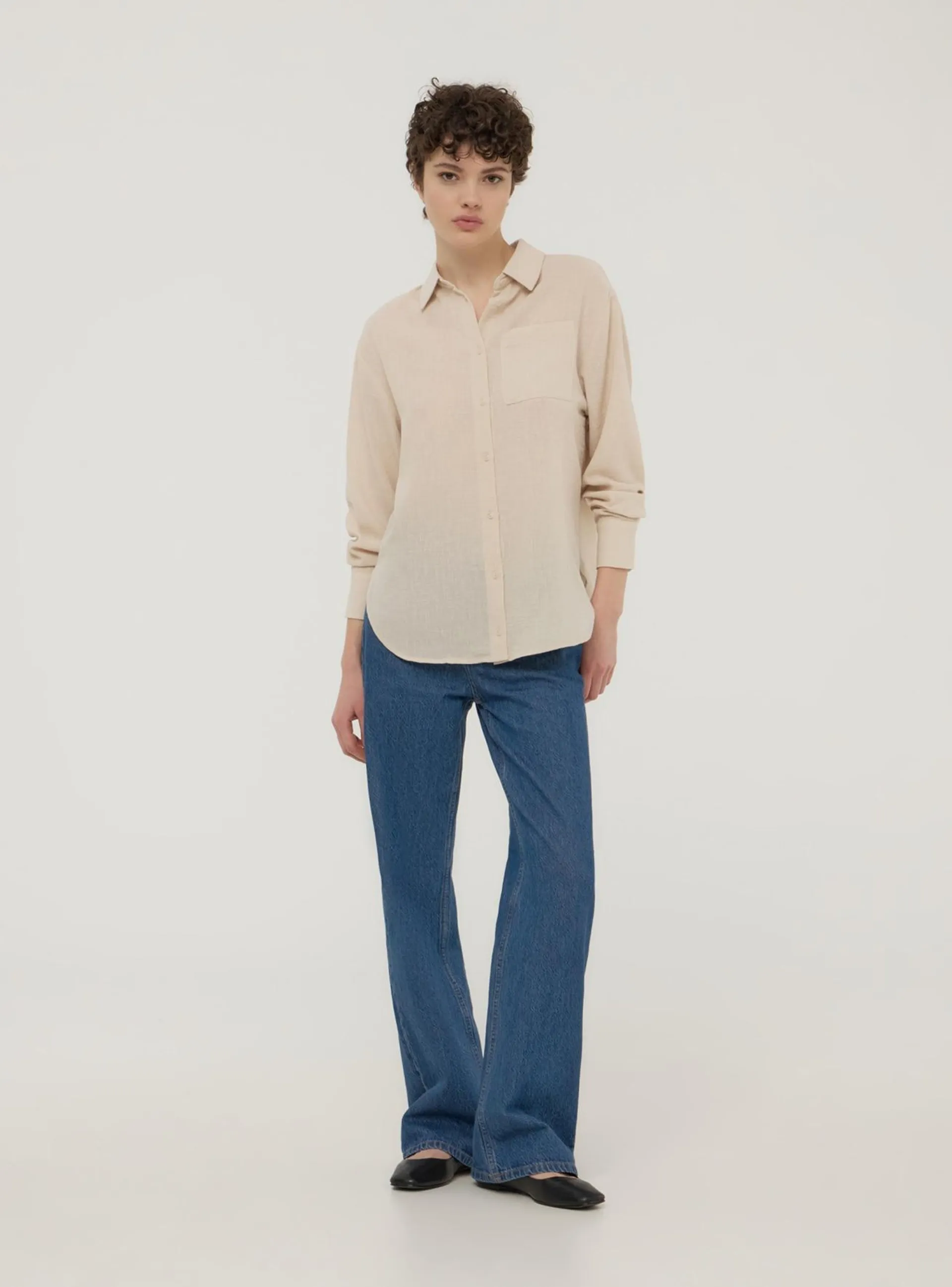 Camicia tessuto leggero con tasca Sabbia