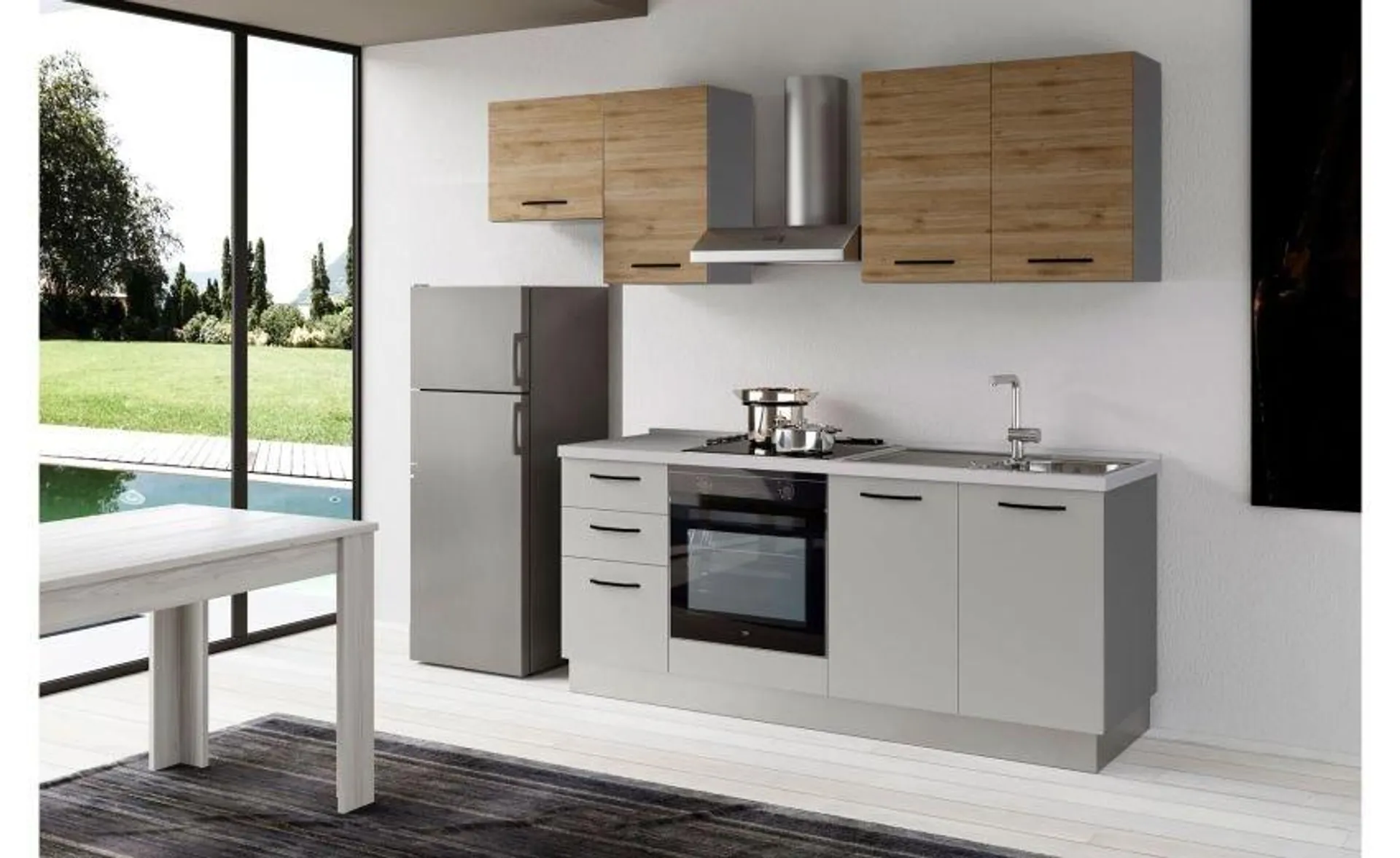 Gilda 2.0 cucina 255 cm colore light grey e rovere cadiz