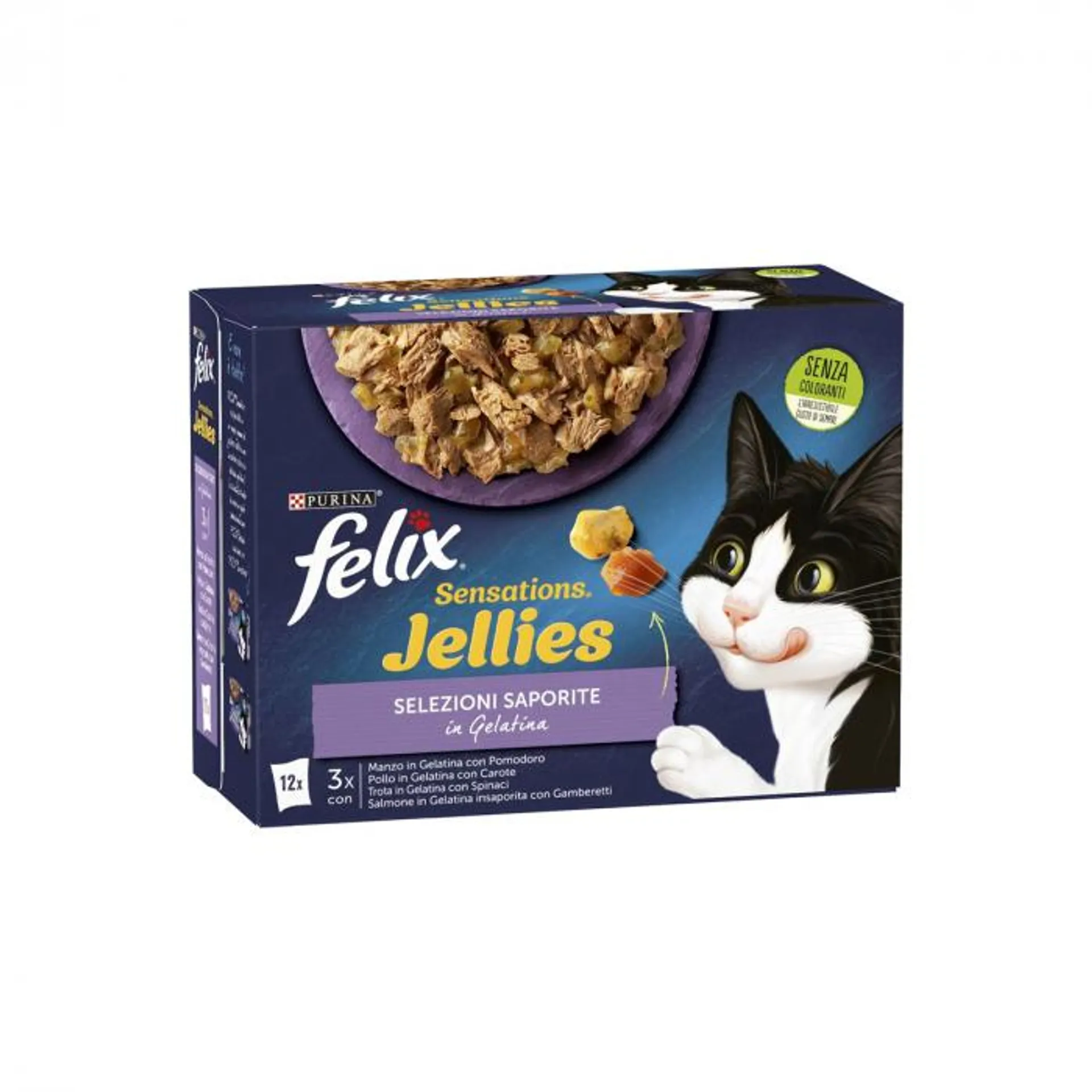 Bocconcini per gatti purina felix sensations jellies multipack 12 x 85 gr selezione saporita