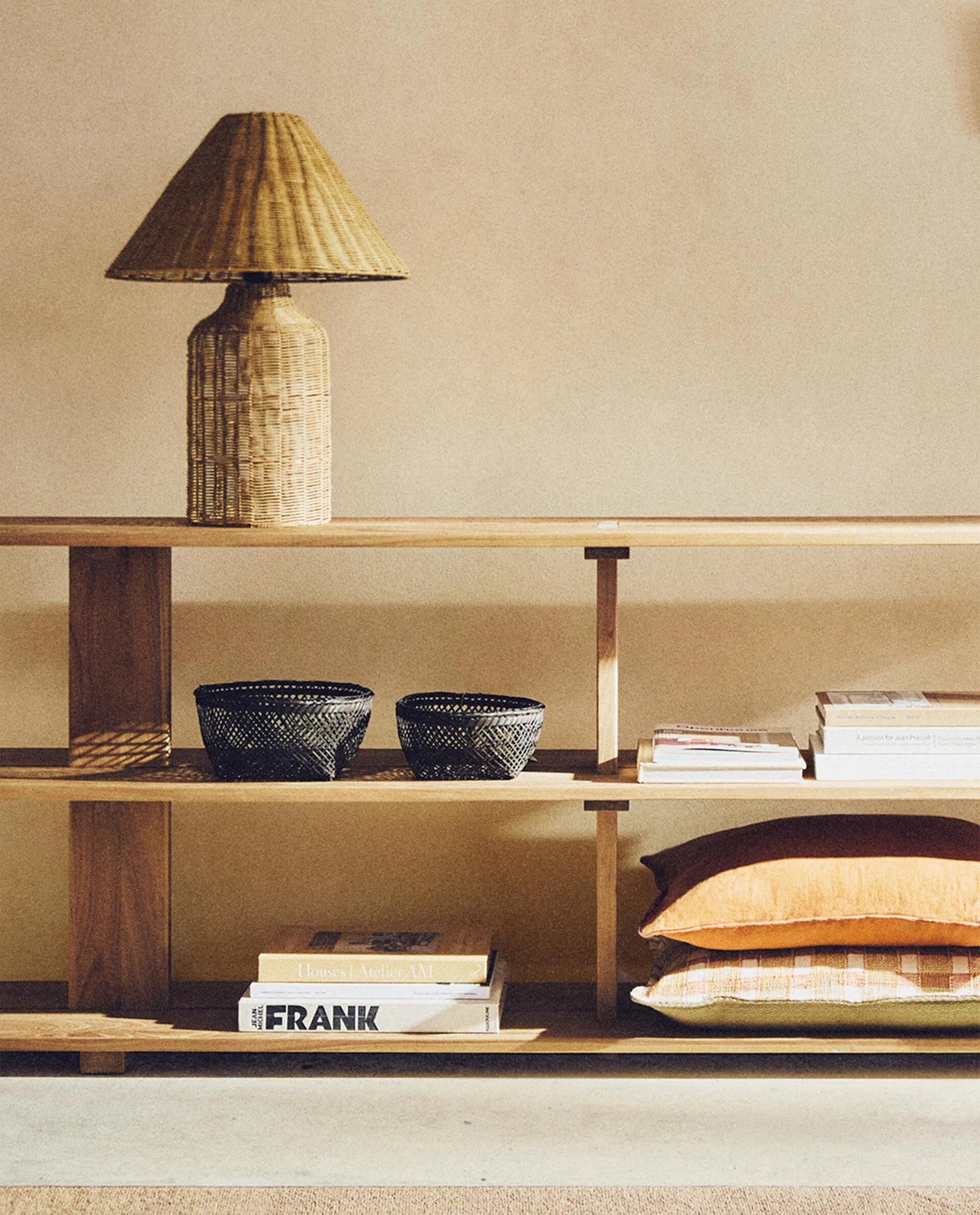 WOODEN SHELVING UNIT WITH THREE SHELVES