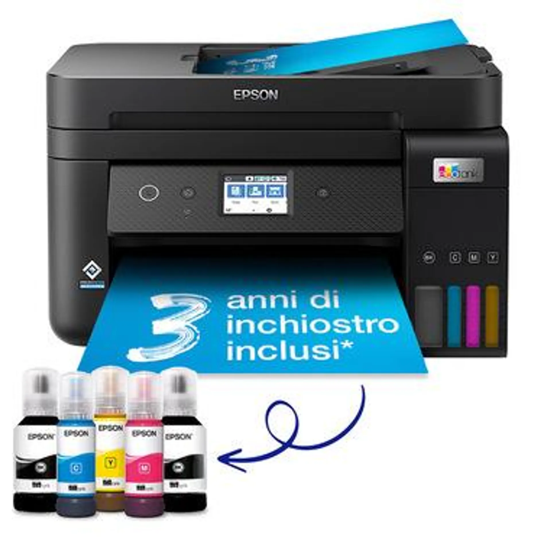 Epson EcoTank ET-4800 stampante multifunzione inkjet 4-in-1 A4, serbatoi ricaricabili alta capacità, 5 flaconi inclusi pari a 14000pag B/N 5200pag colore, Wi-FI Direct, USB