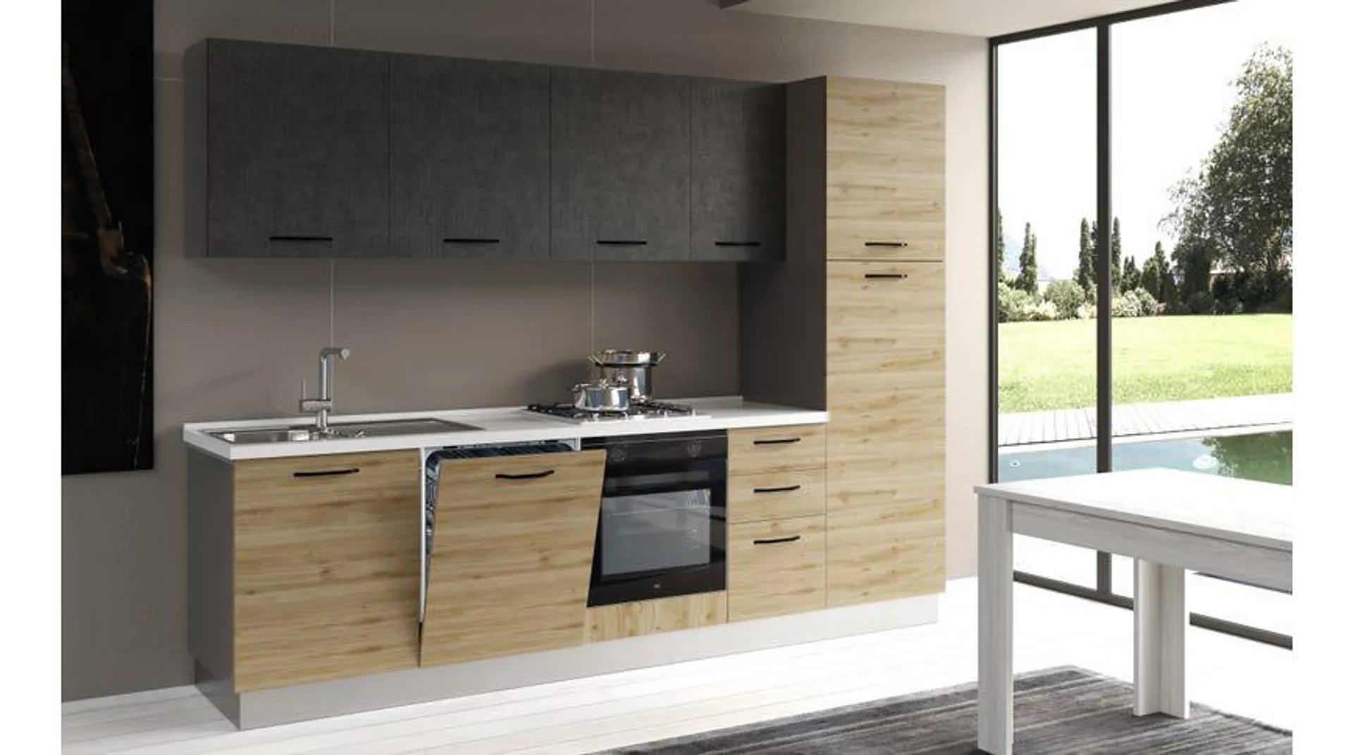 Gilda cucina 285 cm colore rovere cadiz e cemento scuro