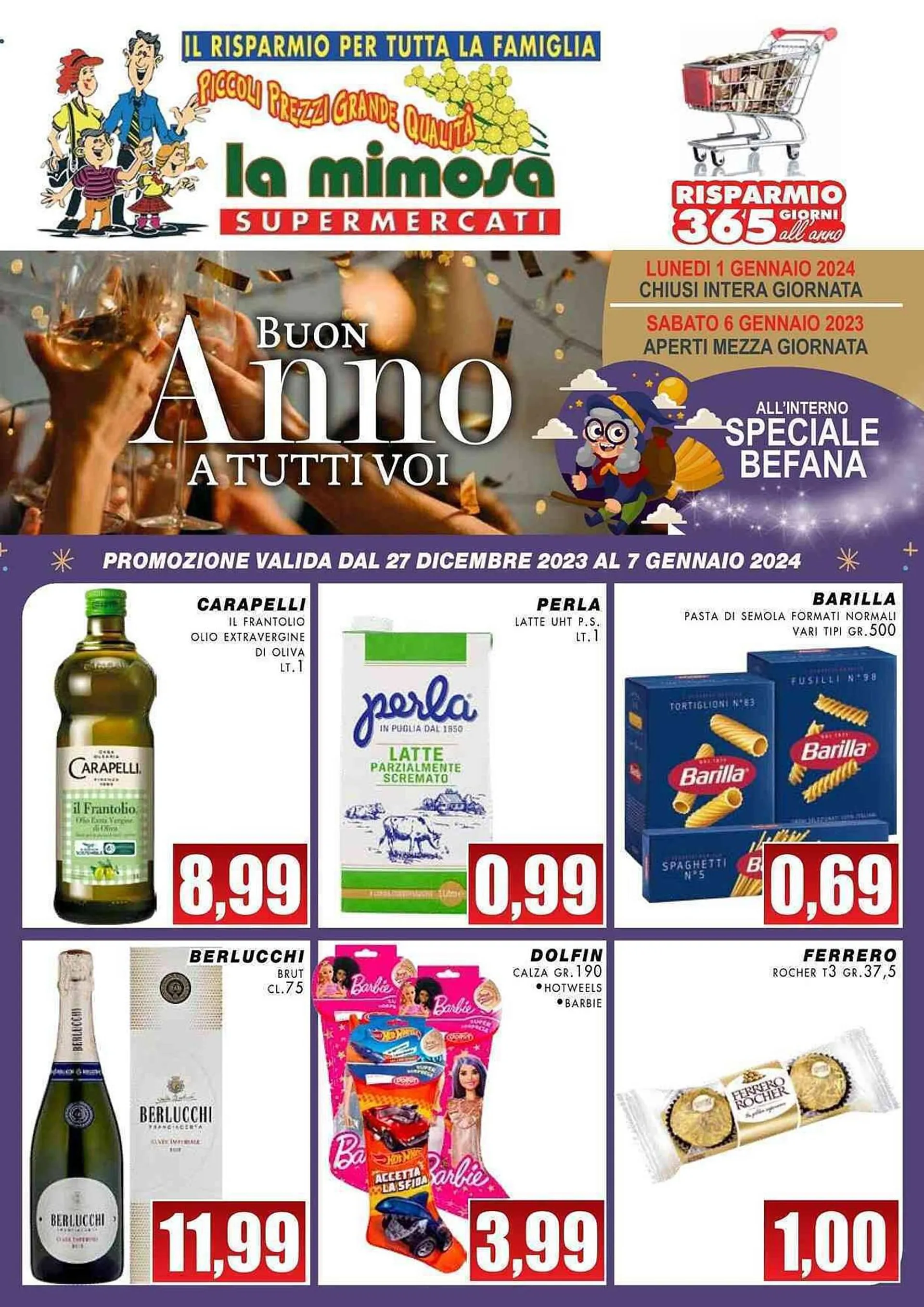 Volantino La Mimosa Supermercati da 27 dicembre a 7 gennaio di 2024 - Pagina del volantino 1