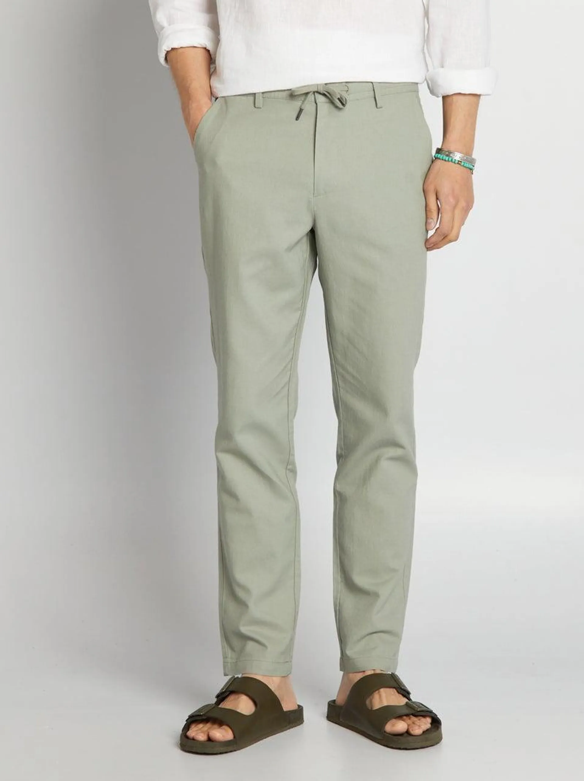 Pantaloni chino taglio slim in misto lino - VERDE