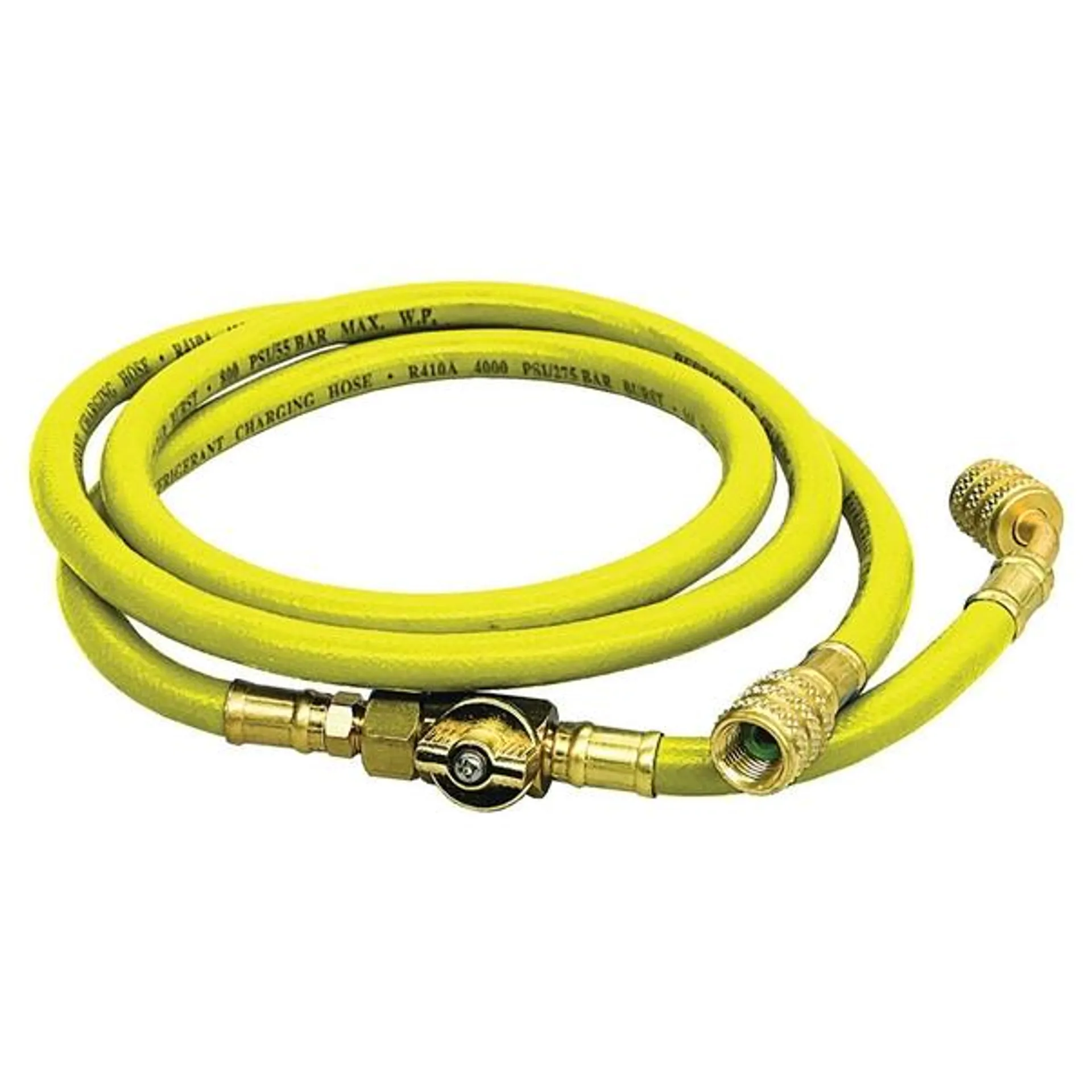 Tubo flessibile giallo lunghezza 150 cm con rubinetto a sfera attacchi 5/16'' sae