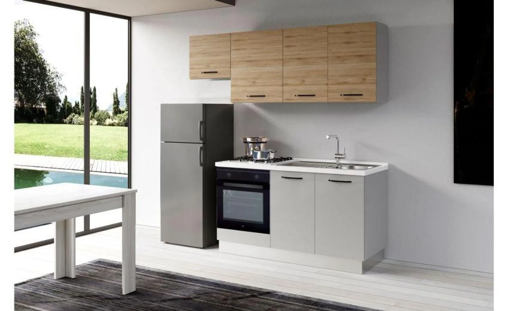 Gilda cucina 210 cm colore light grey e rovere cadiz