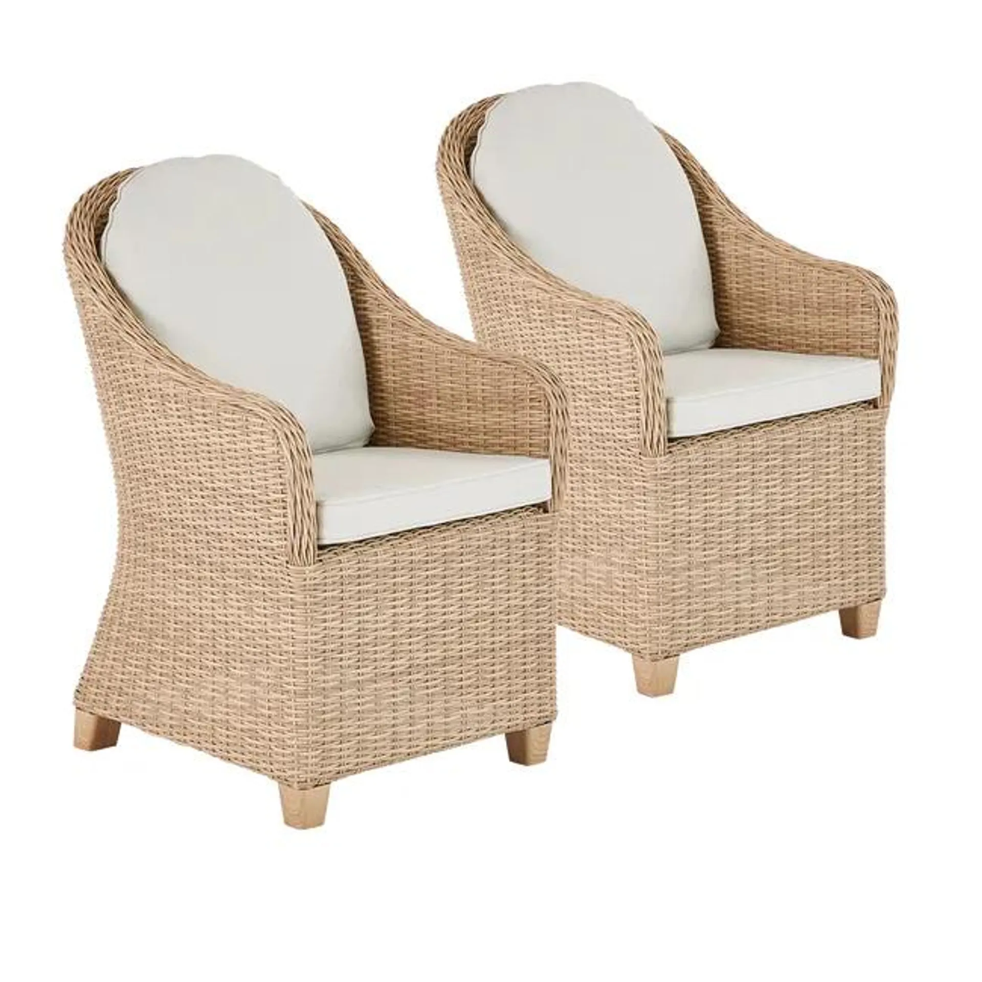 Poltrona da giardino con cuscino Medena NATERIAL con braccioli in alluminio, seduta in rattan sintetico beige, set da 2 pezzi