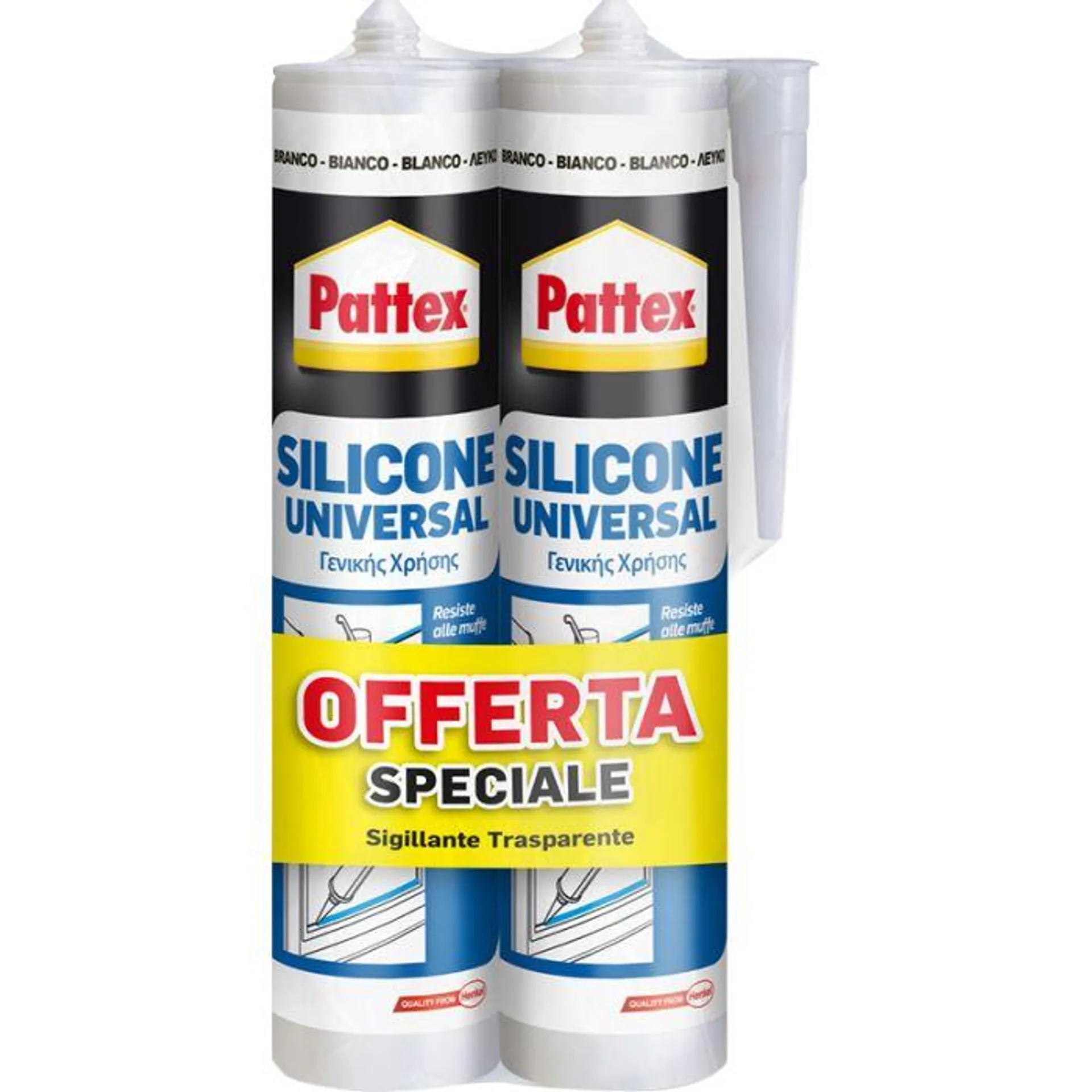 Silicone sigillante universale acetico a prova di muffa, 2 cartuccie da 280 ml