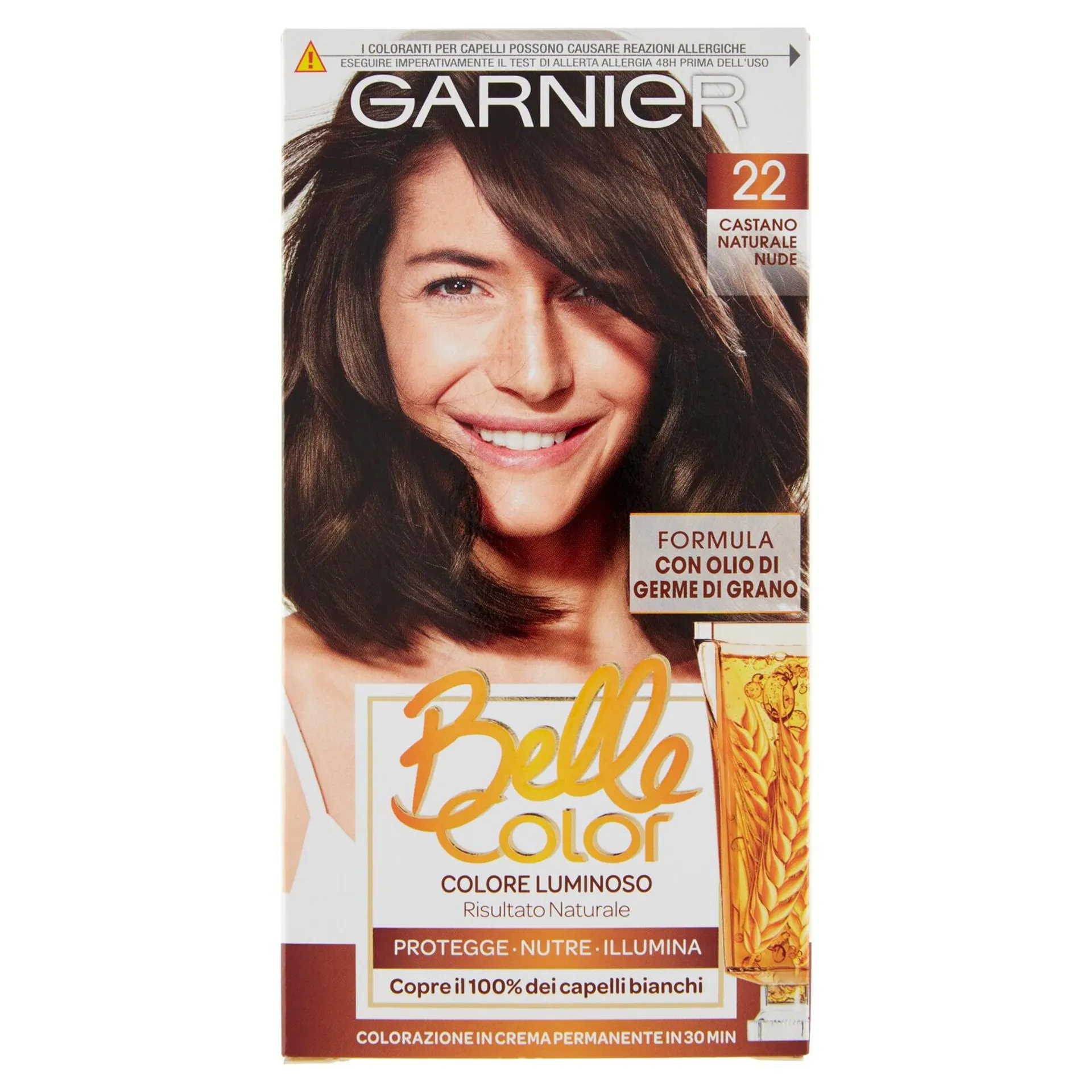 Garnier Belle Color Colore Luminoso, Tinta per Capelli Bianchi 22 Castano Naturale Nude